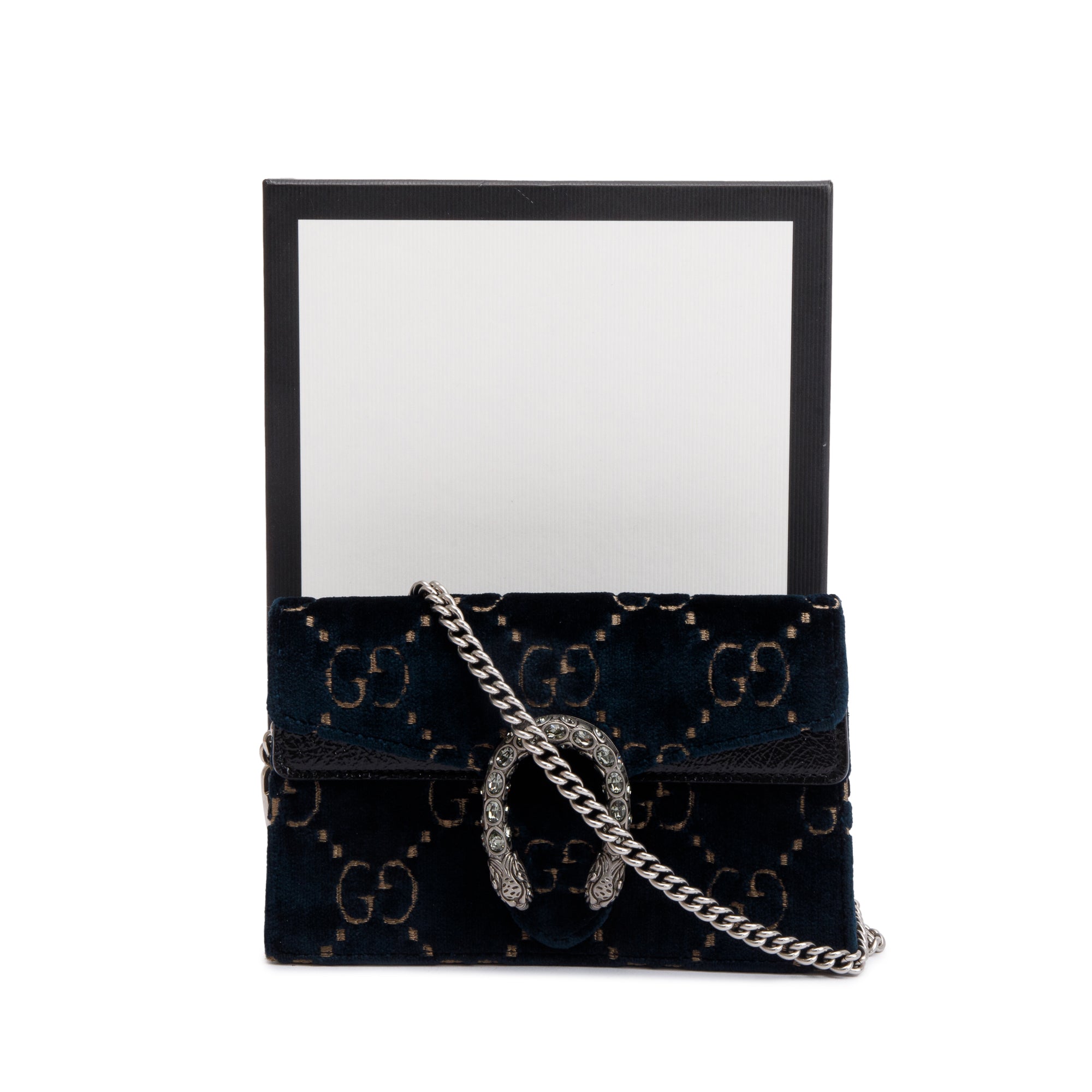 Gucci Green GG Embossed Velvet Dionysus Super Mini Bag w/ Box