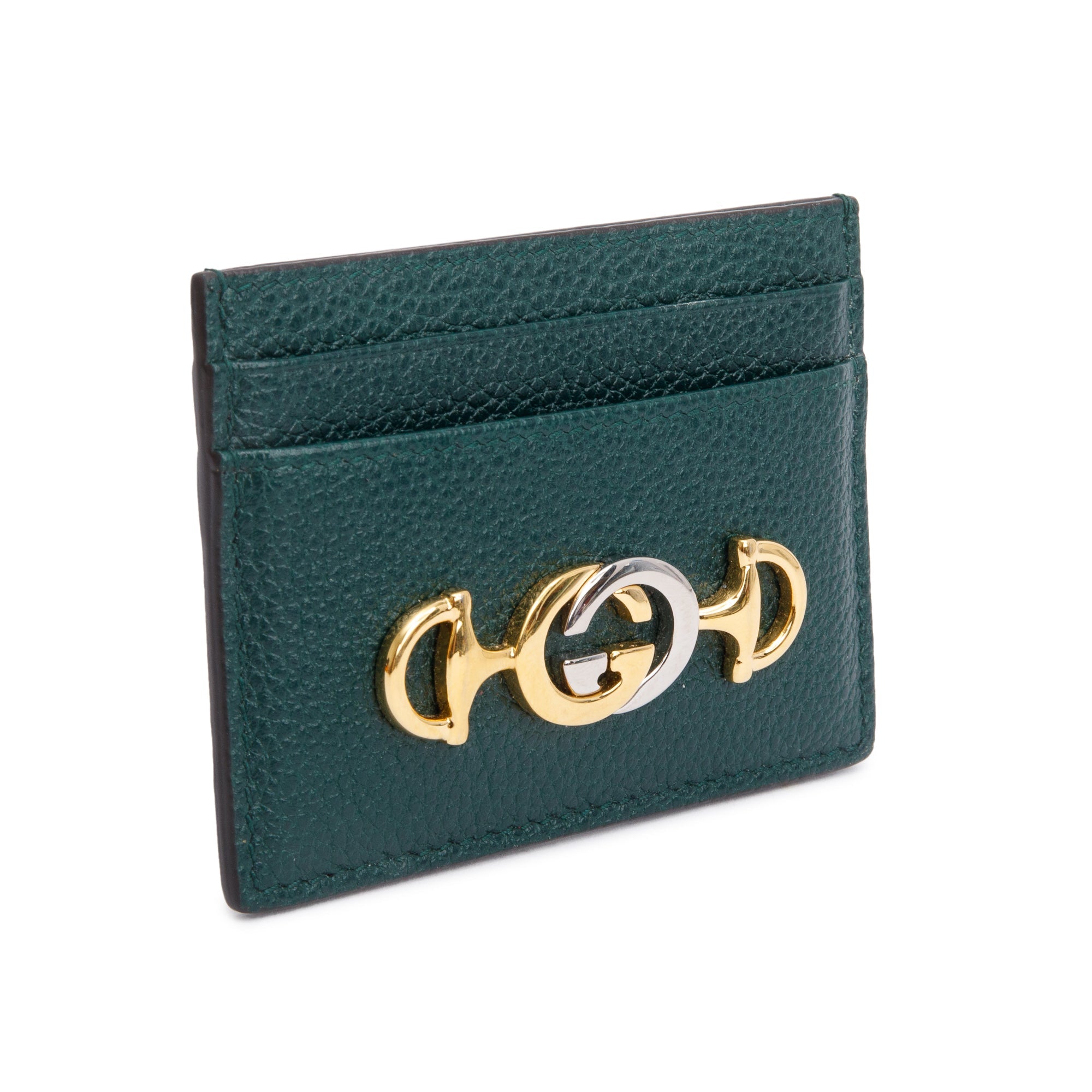 Gucci Green Grainy Leather Zumi Card Holder w/ Box