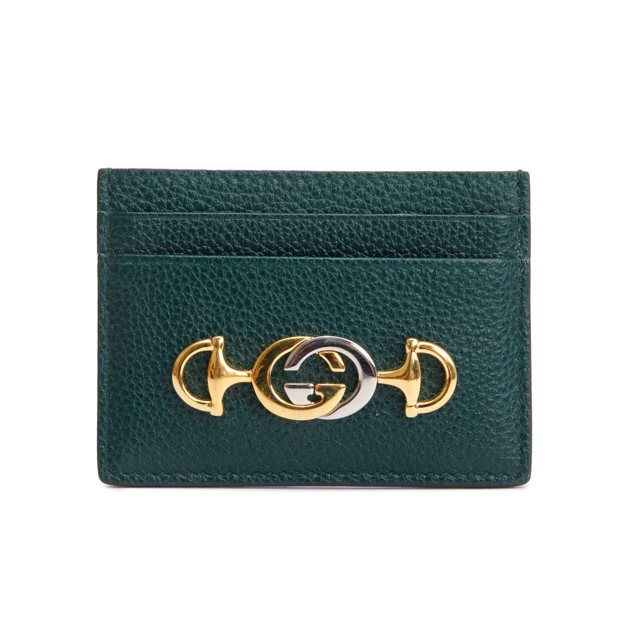 Gucci Green Grainy Leather Zumi Card Holder w/ Box