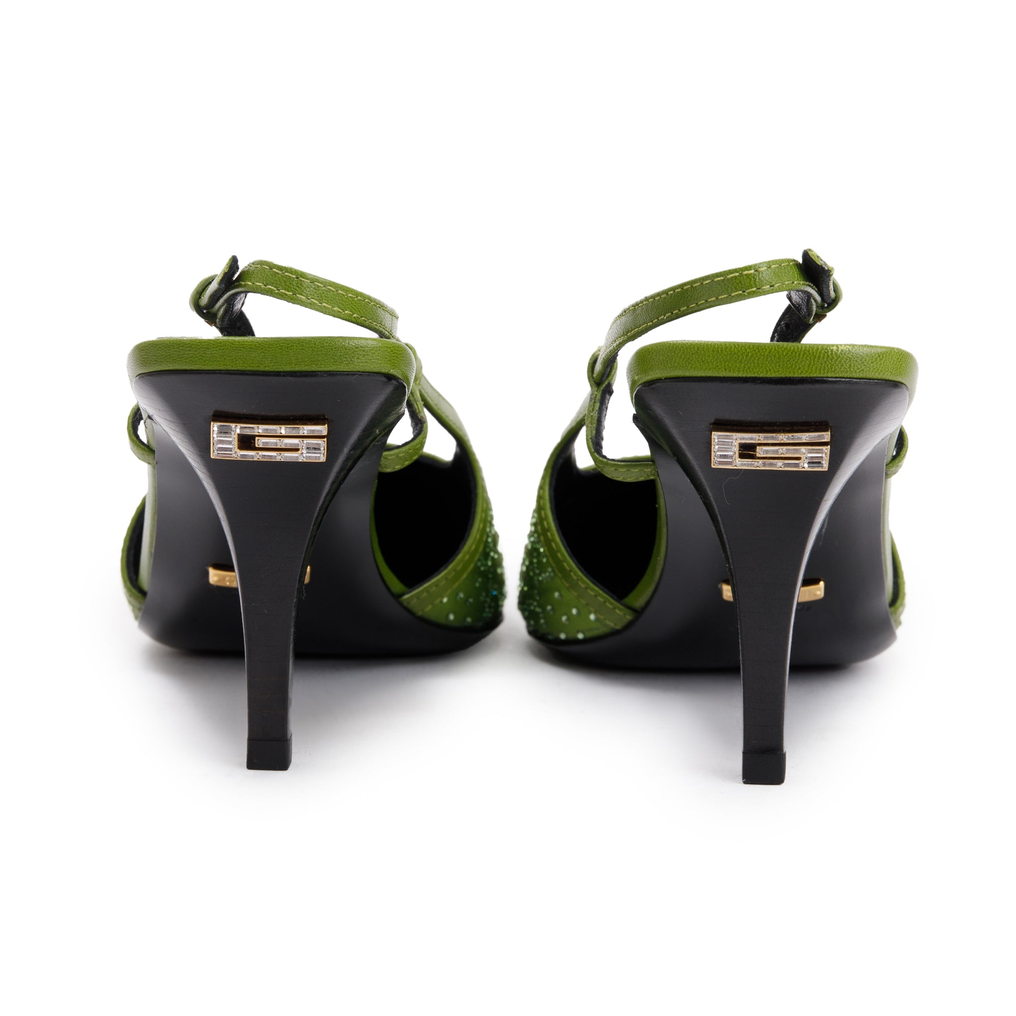 Gucci Green Green Leather Tom GG Crystal Slingback Pump, Size 38 w/ Box