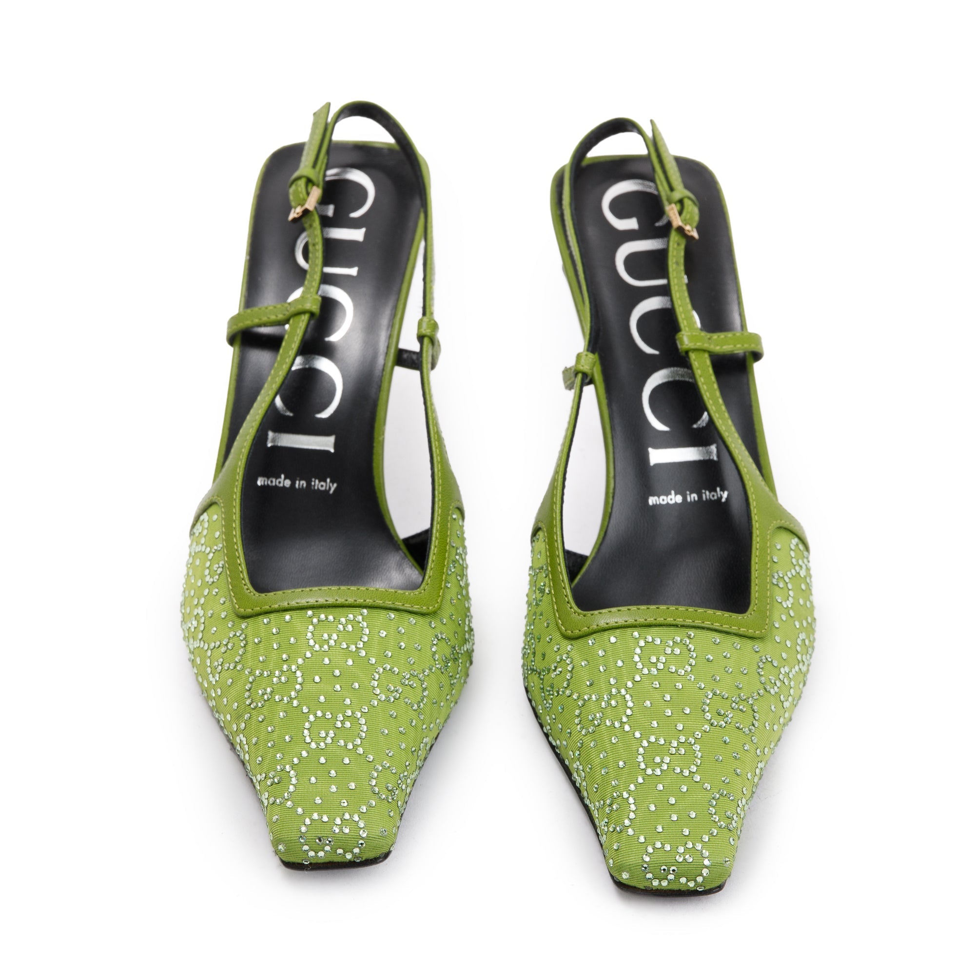 Gucci Green Green Leather Tom GG Crystal Slingback Pump, Size 38 w/ Box