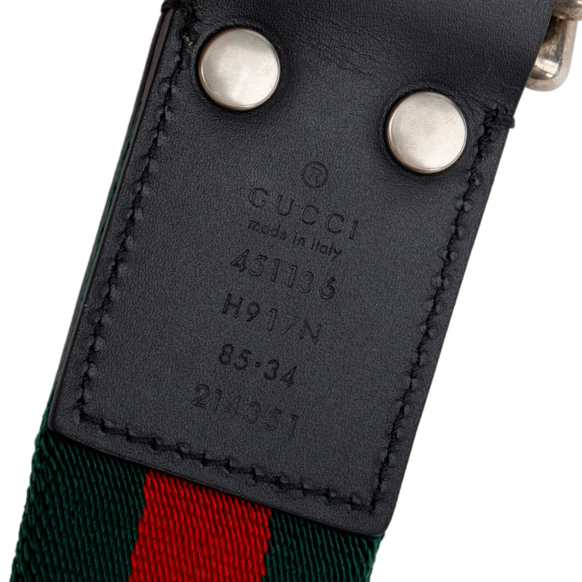 Gucci Green & Red Web Belt with D Ring Buckle, Size 85 34