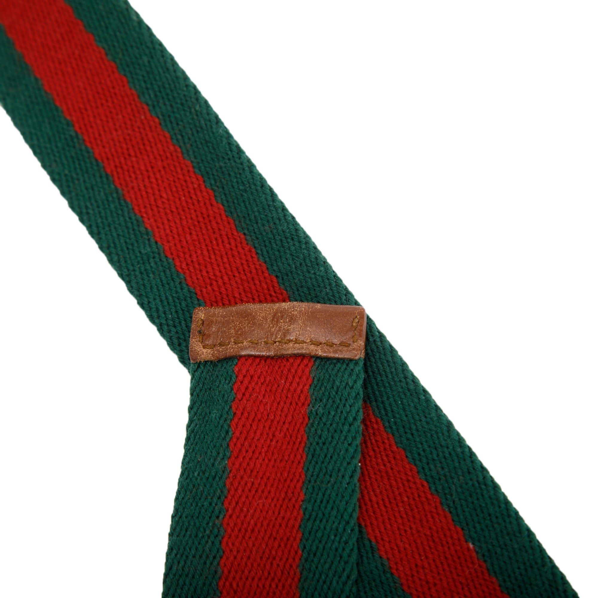 Gucci Green & Red Web Canvas & Brown Leather Belt with Rectangle Bee Buckle