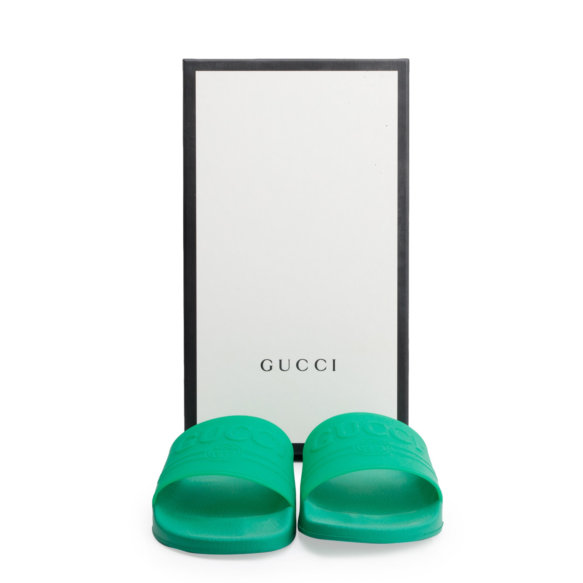Gucci Green Rubber Interlocking G Logo Slides , Size 11 w/ Box