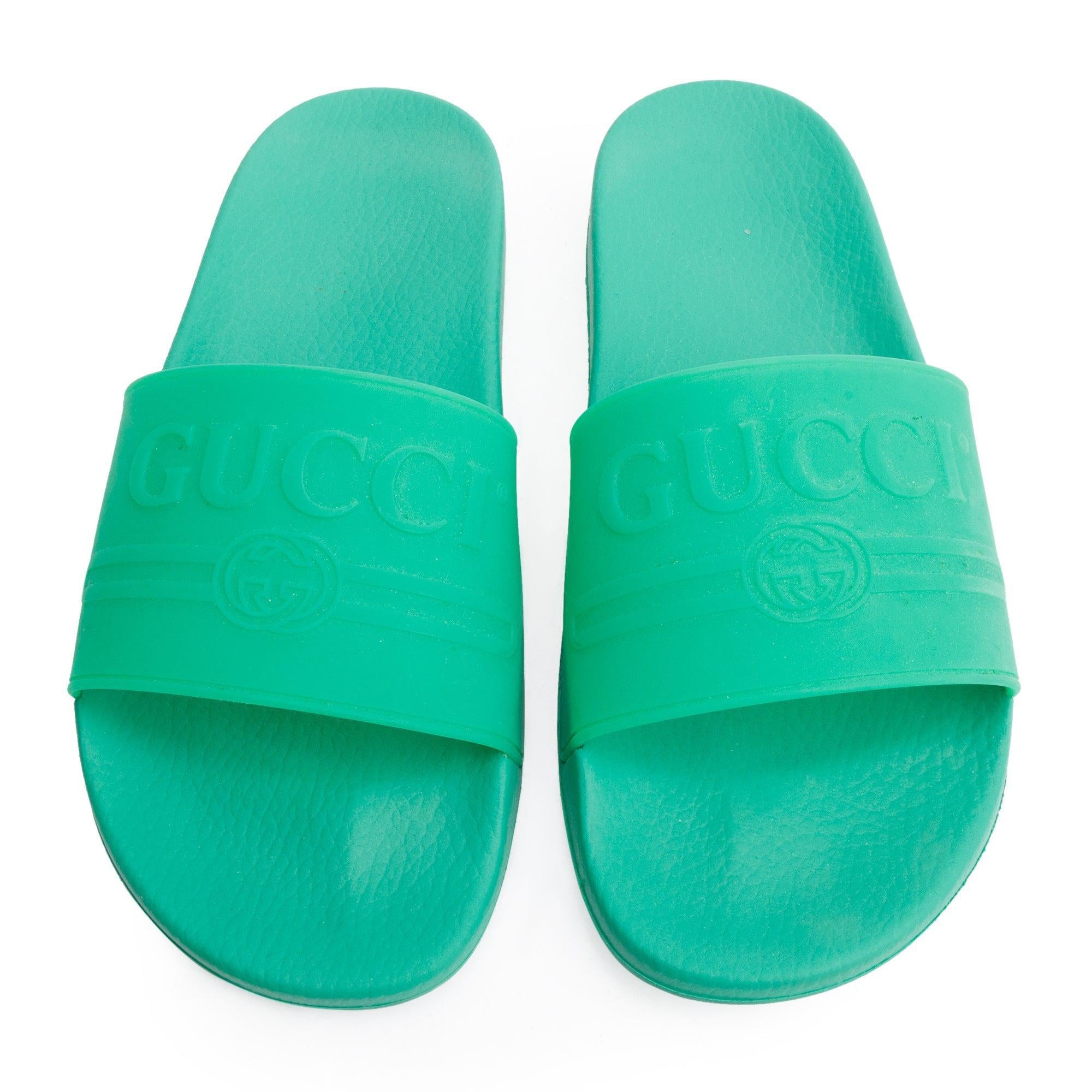 Gucci Green Rubber Interlocking G Logo Slides , Size 11 w/ Box