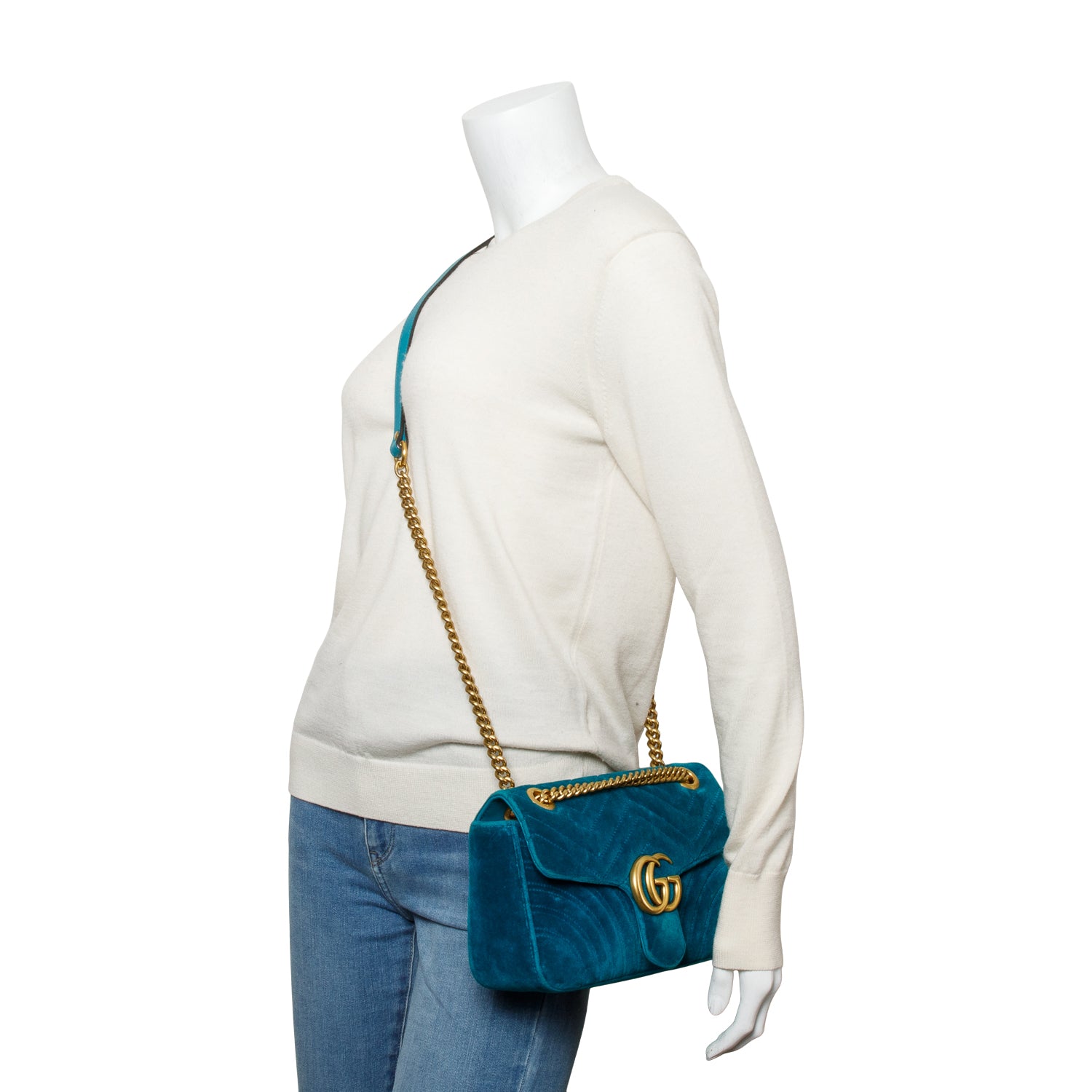 Gucci Green Velvet Matelasse GG Marmont Small Shoulder Bag