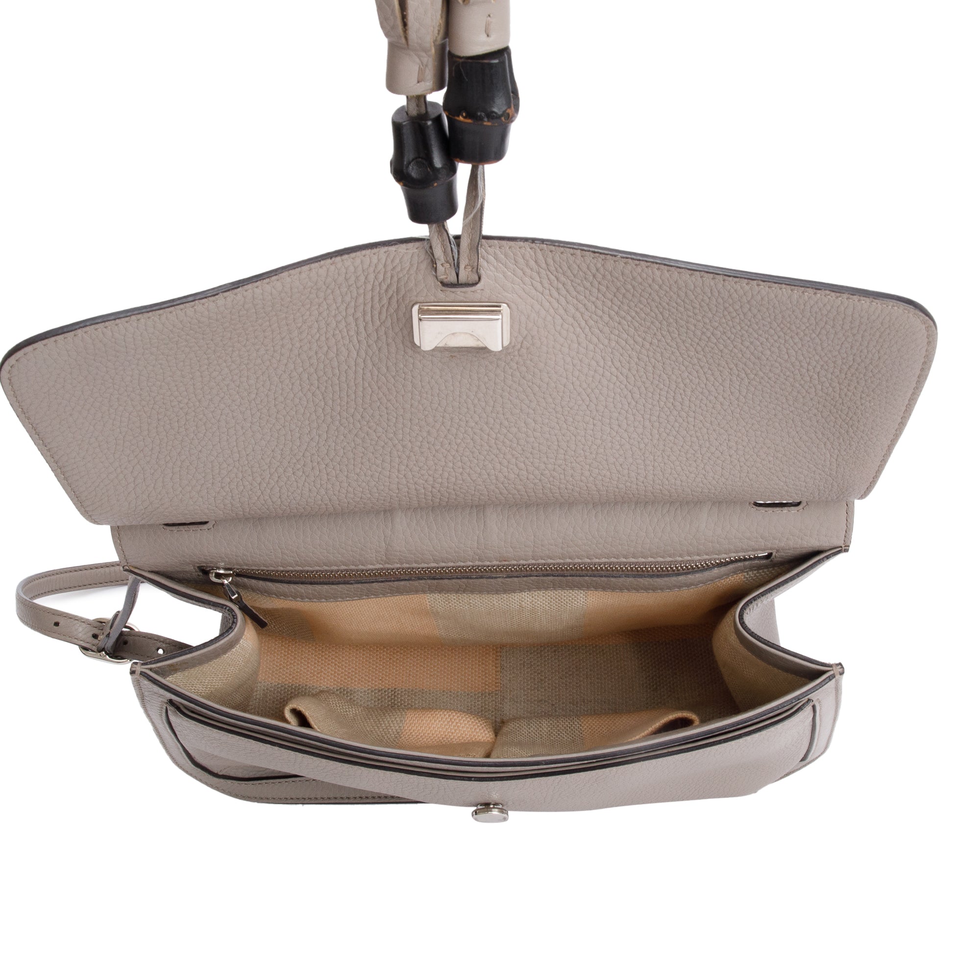 Gucci Grey Calfskin Leather Medium Bamboo Daily Crossbody Bag w/ Receipt