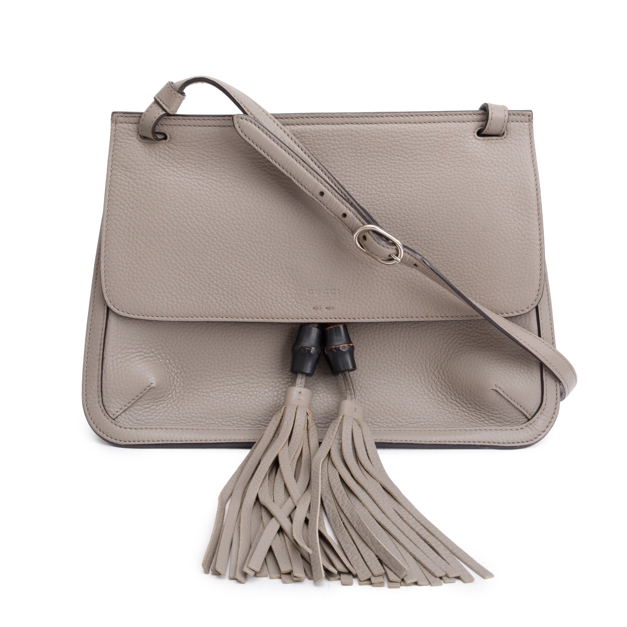 Gucci Grey Calfskin Leather Medium Bamboo Daily Crossbody Bag w/ Receipt