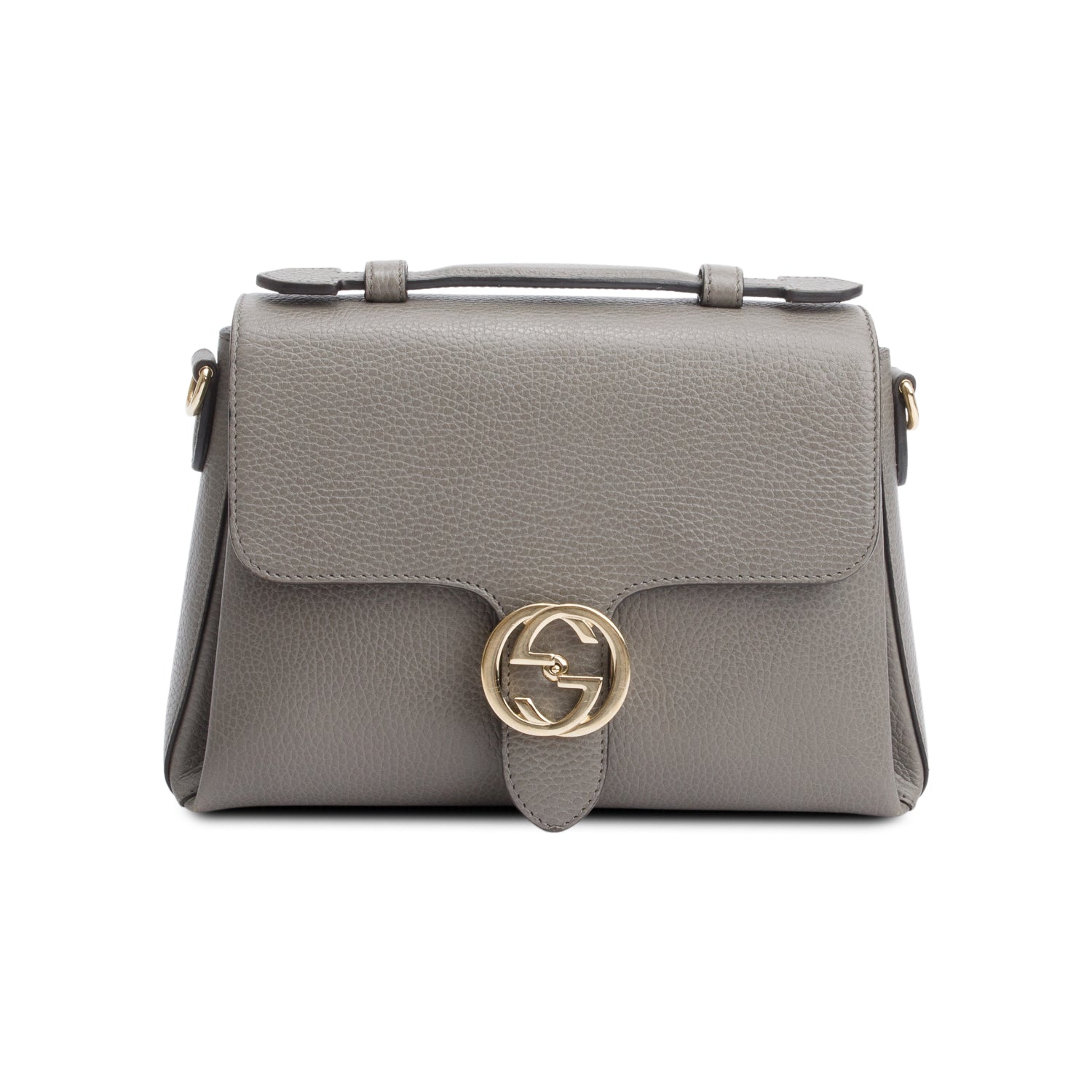 Gucci Grey Dollar Leather Interlocking G Top Handle Shoulder Bag w/ Strap