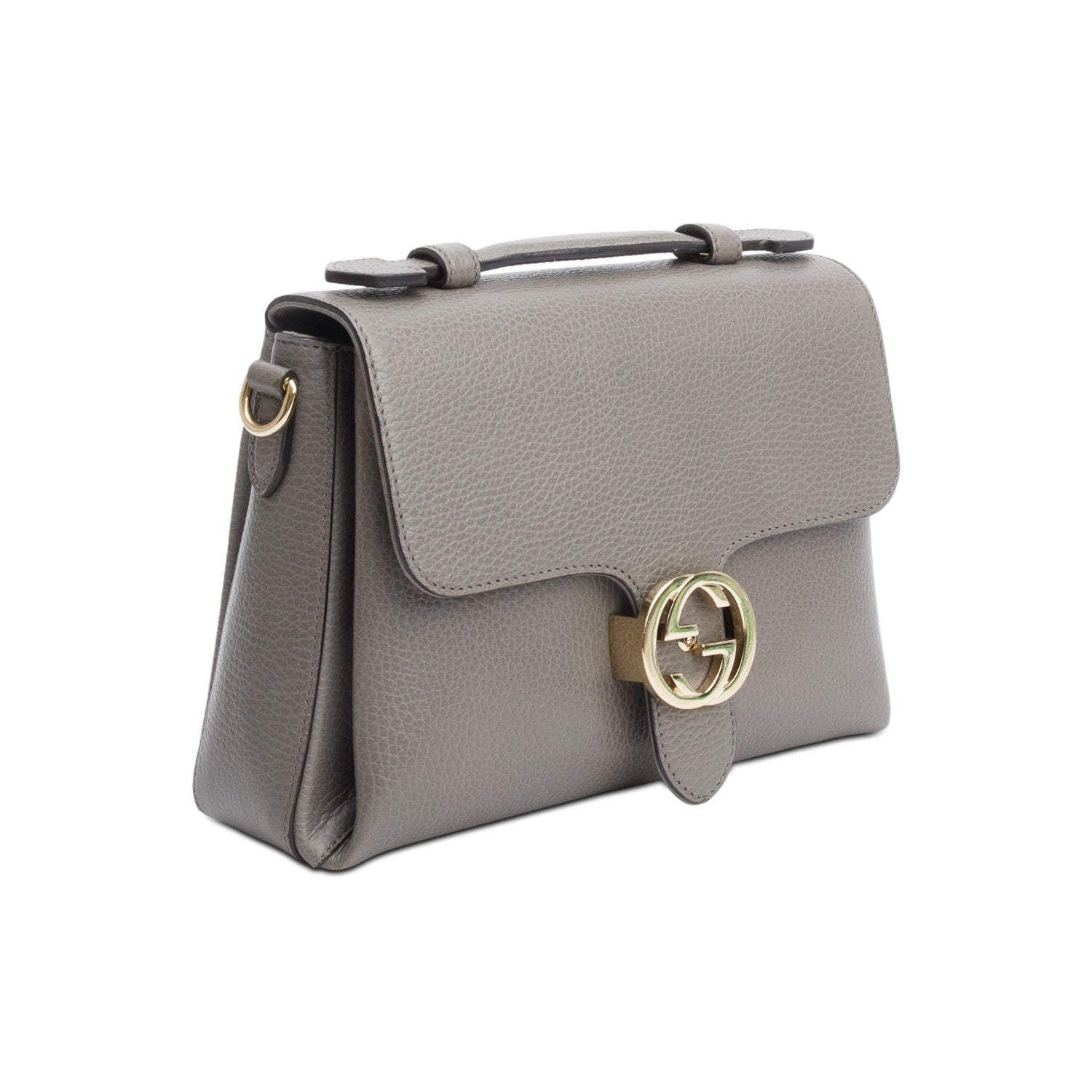 Gucci Grey Dollar Leather Interlocking G Top Handle Shoulder Bag w/ Strap