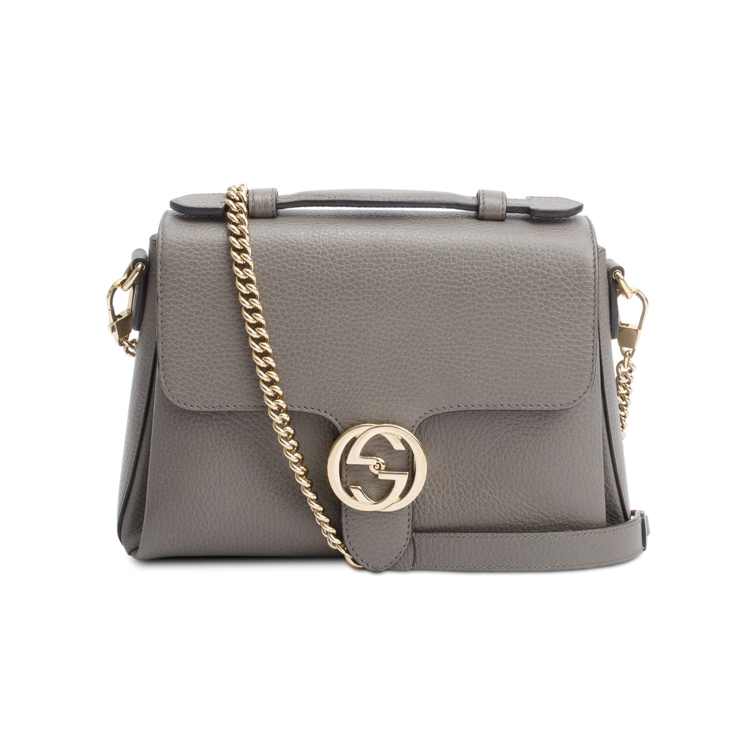 Gucci Grey Dollar Leather Interlocking G Top Handle Shoulder Bag w/ Strap