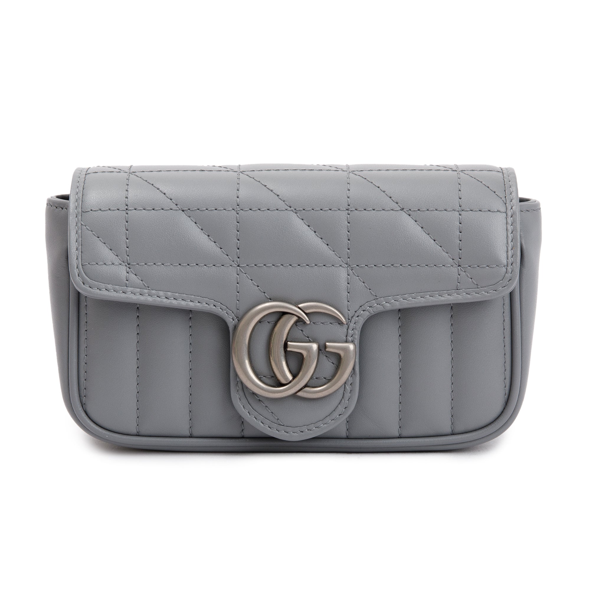 Gucci Grey GG Marmont Matelasse Leather Super Mini Bag w/ Box