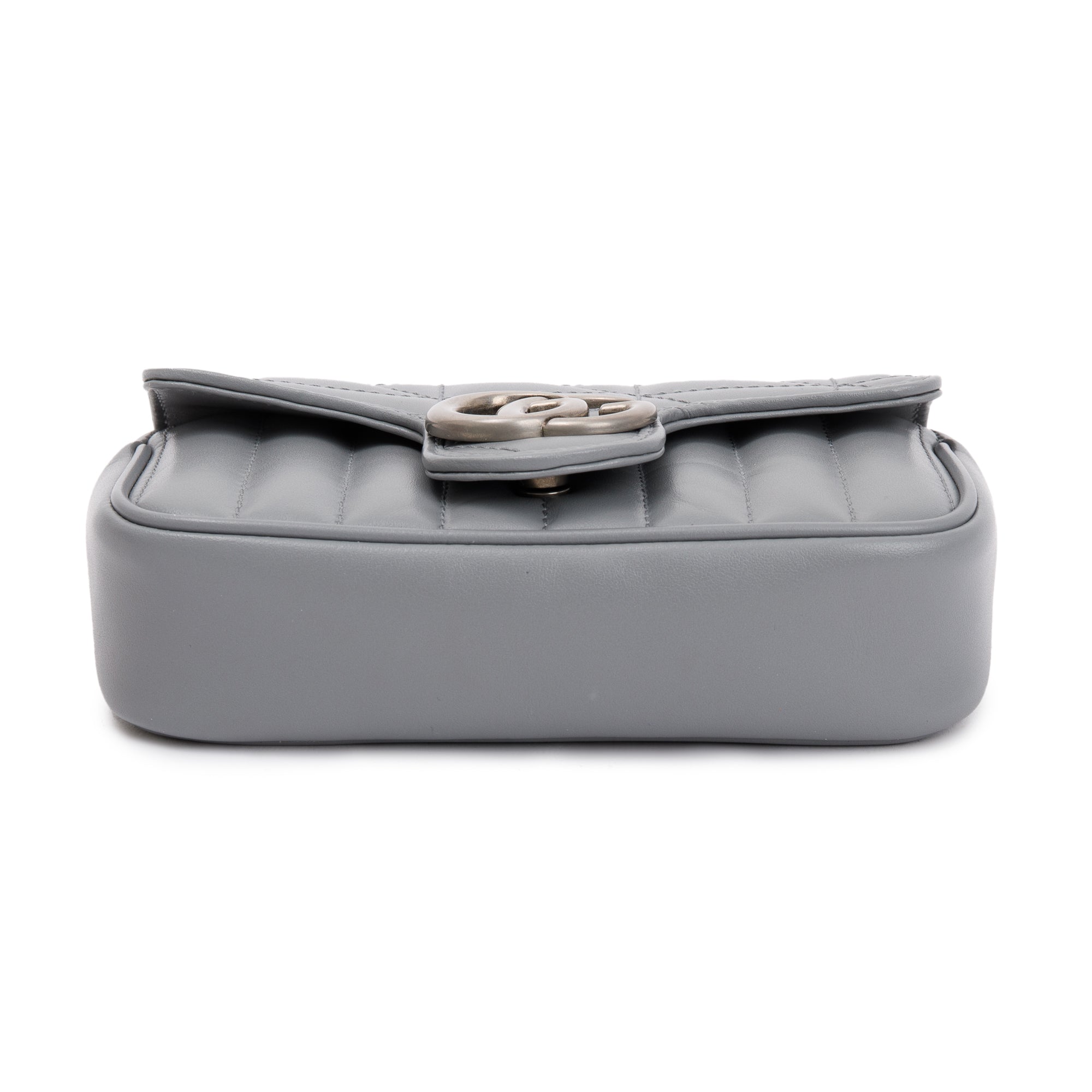 Gucci Grey GG Marmont Matelasse Leather Super Mini Bag w/ Box