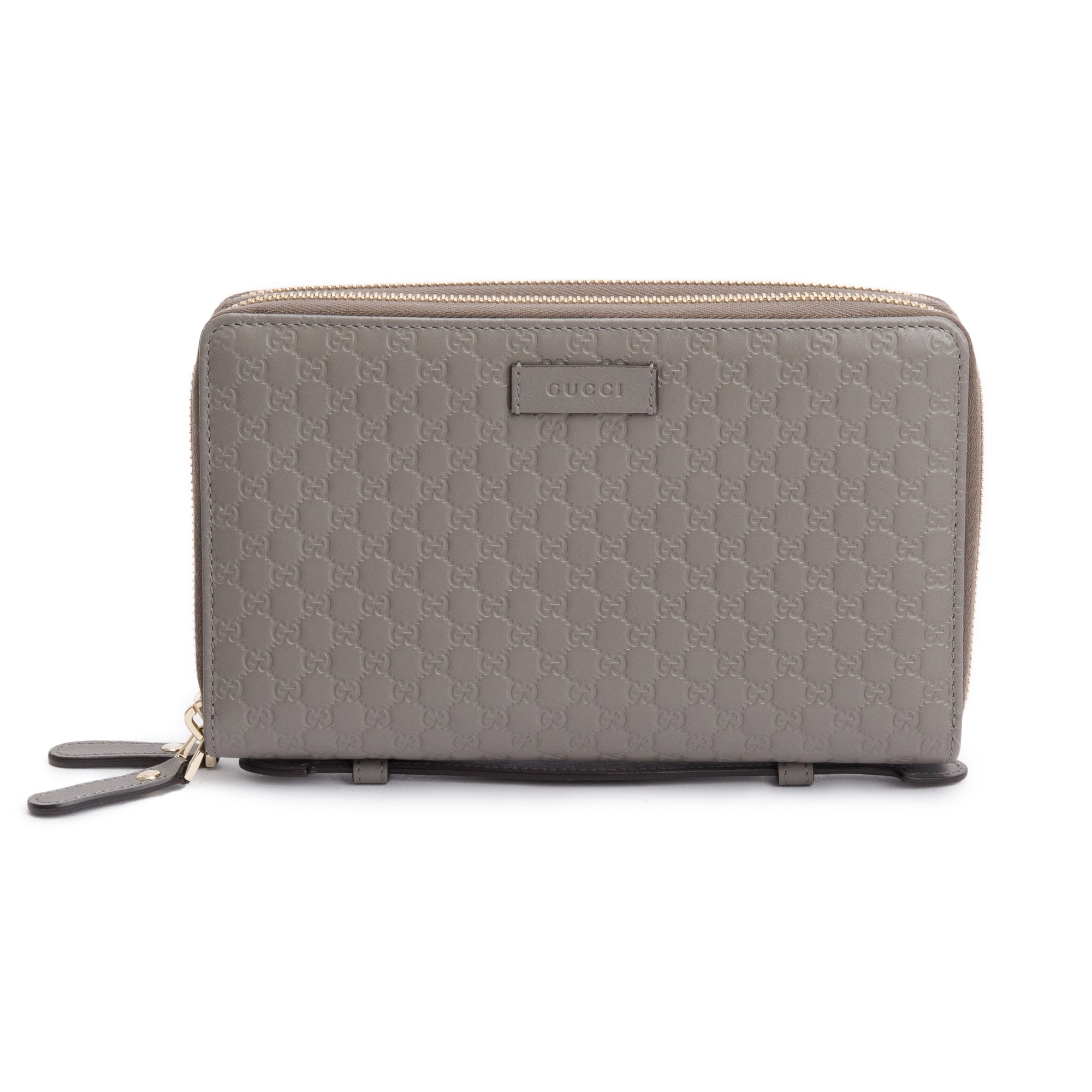 Gucci Grey Microguccissima Leather Double Zip Travel Wallet