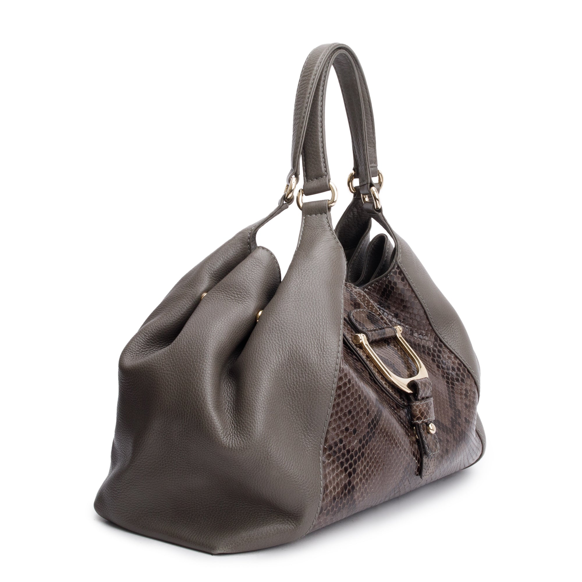 Gucci Grey Python Trim Calf Leather Soft Stirrup Shoulder Bag