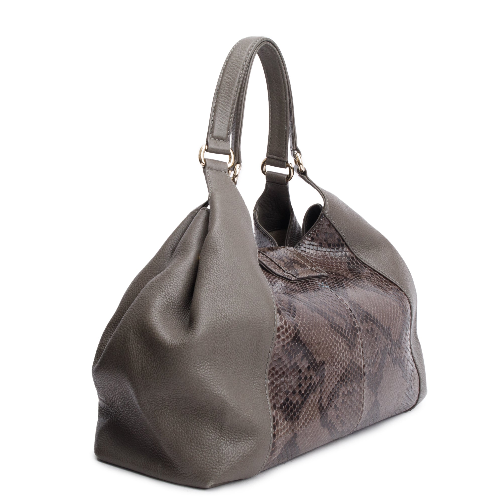 Gucci Grey Python Trim Calf Leather Soft Stirrup Shoulder Bag