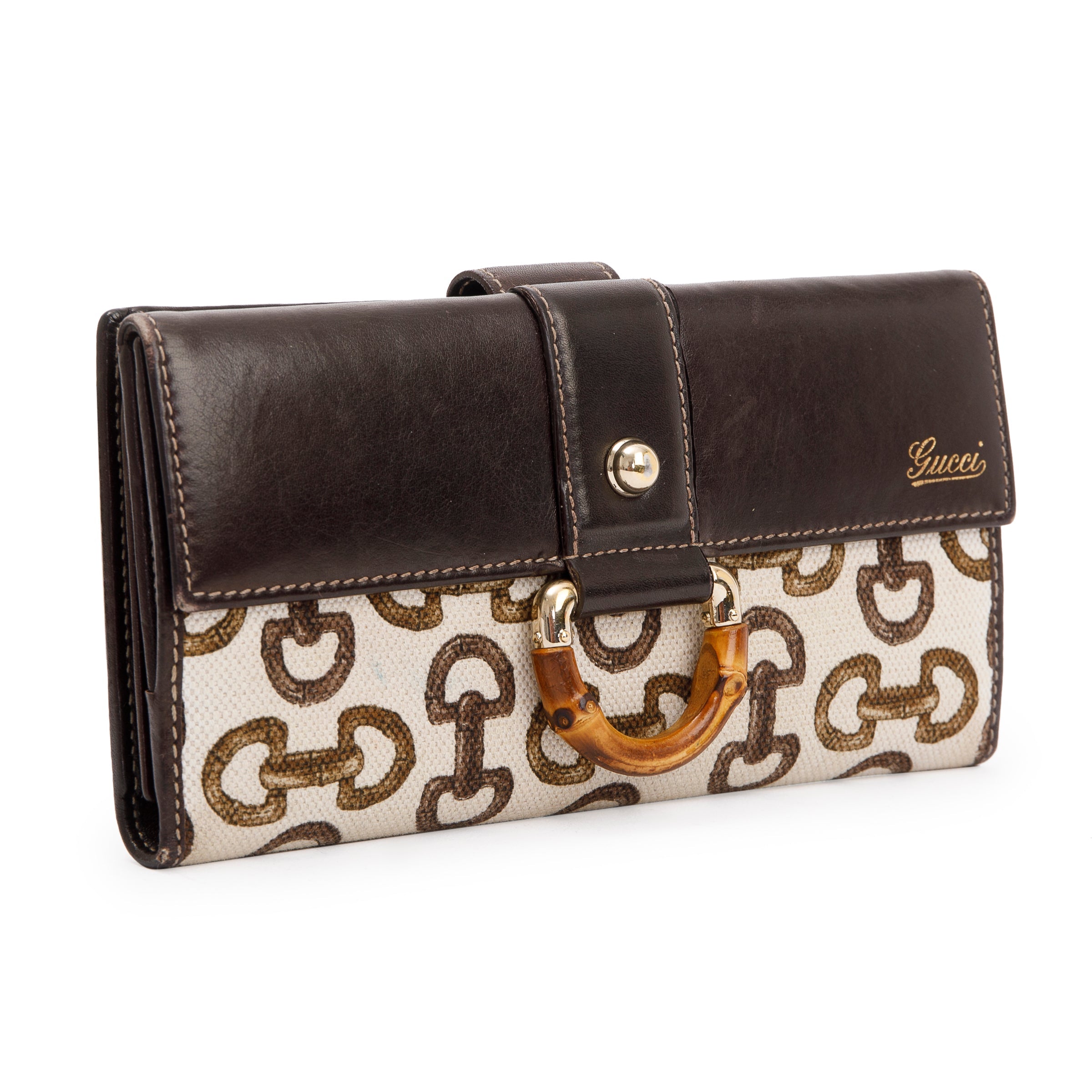 Gucci Horsebit Canvas Bamboo D Ring Continental Wallet