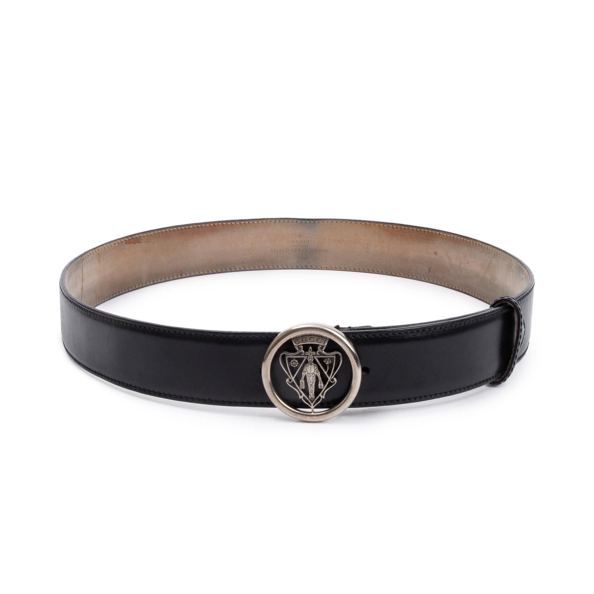 Gucci Hysteria Crest Buckle Black Leather Belt 90 36