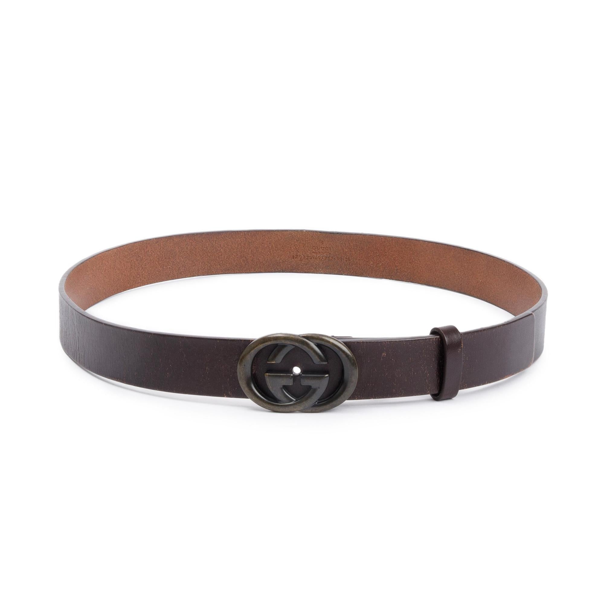 Gucci Interlocking G Buckle Brown Leather Belt, 90 36