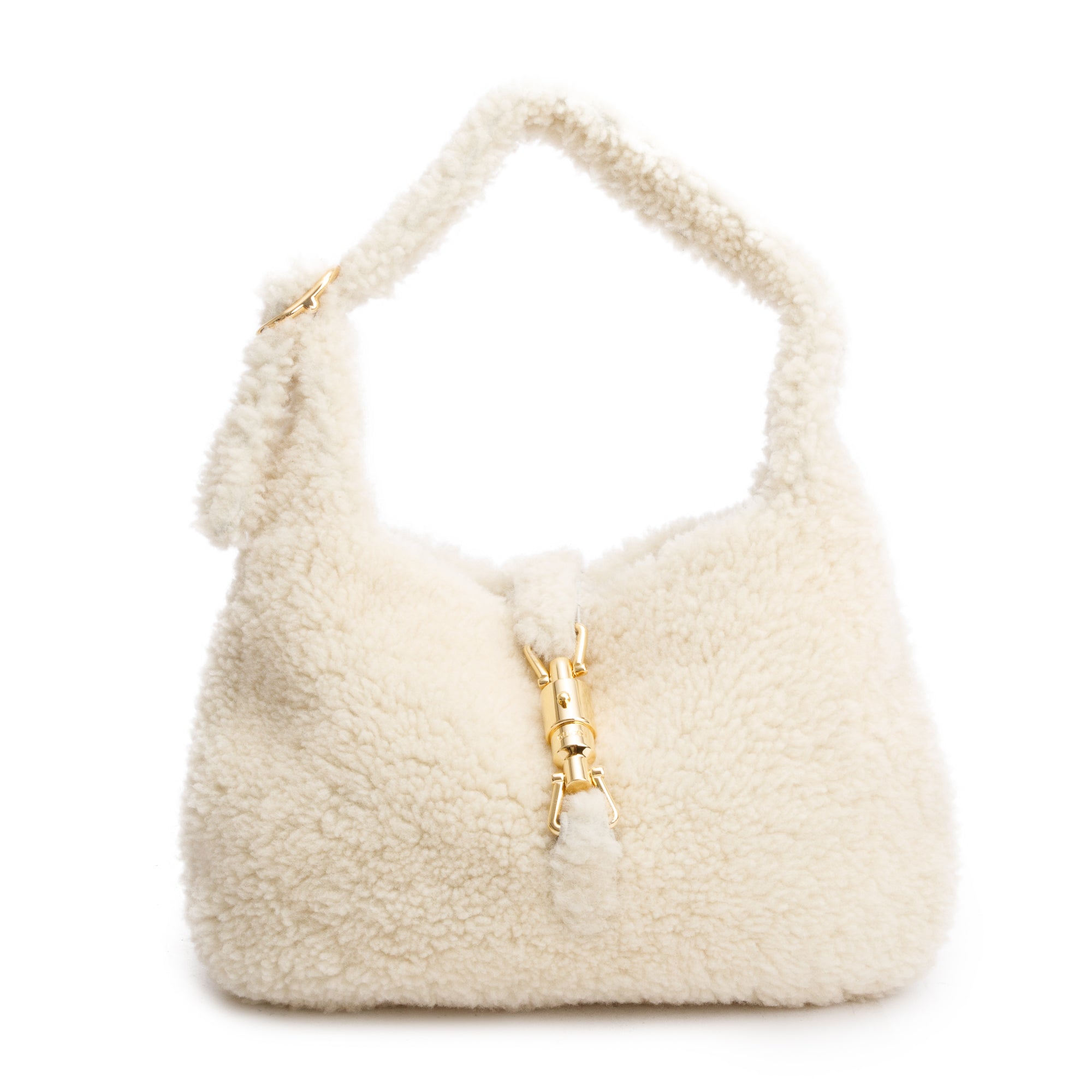 Gucci Ivory Shearling Small Jackie 1961 Shoulder Bag w/ Strap