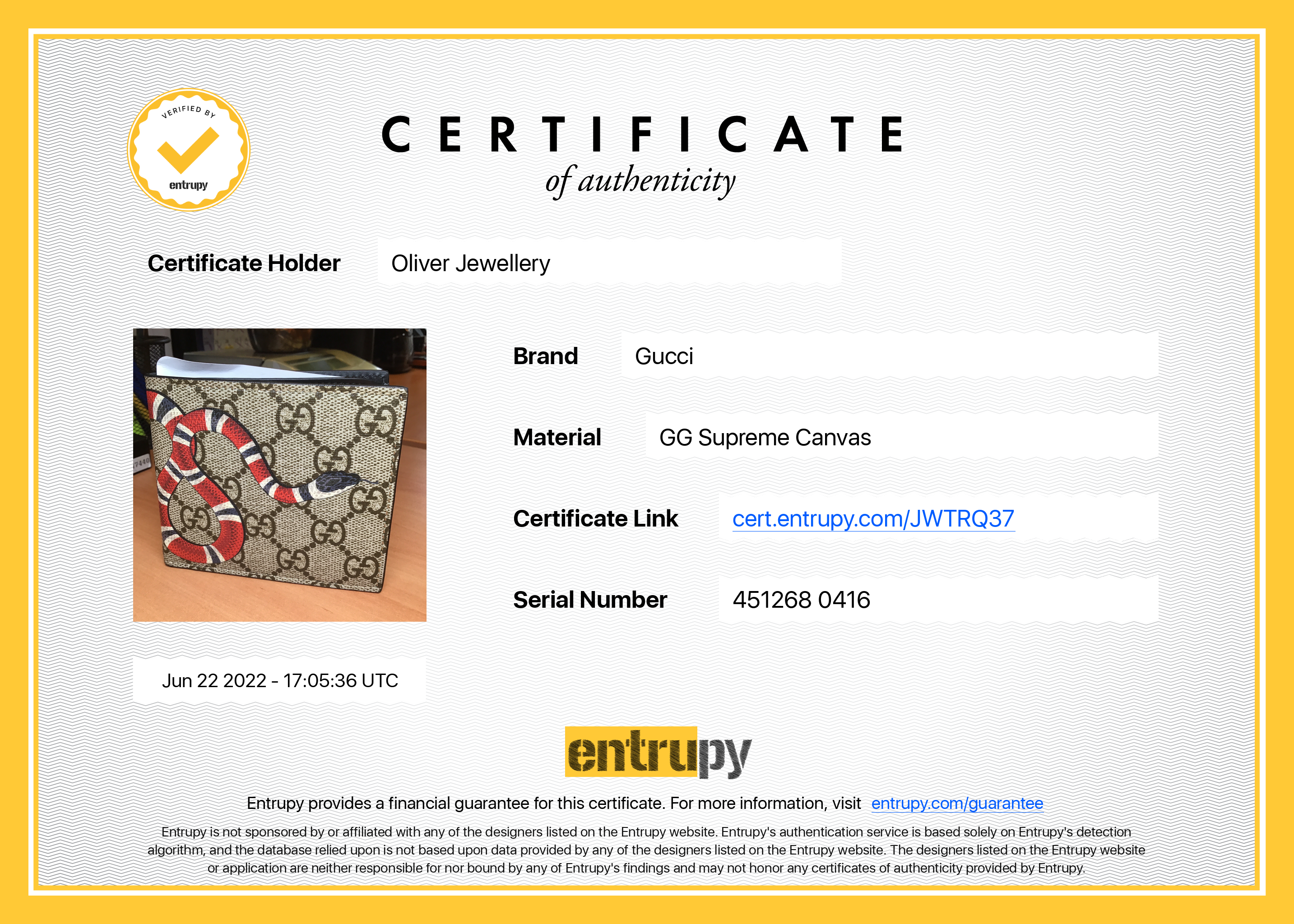 Gucci Kingsnake Print GG Supreme Bifold Wallet