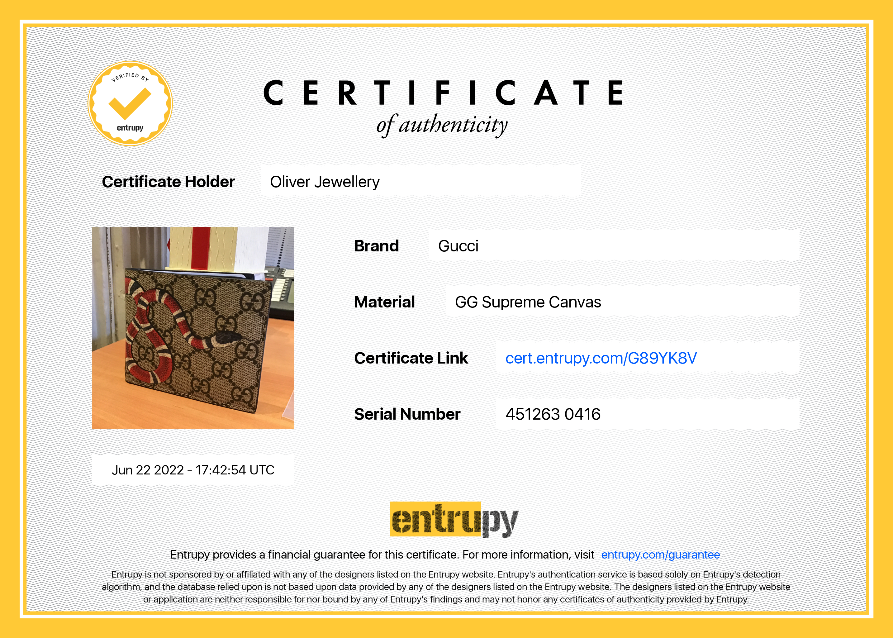 Gucci Kingsnake Print GG Supreme Bifold Wallet