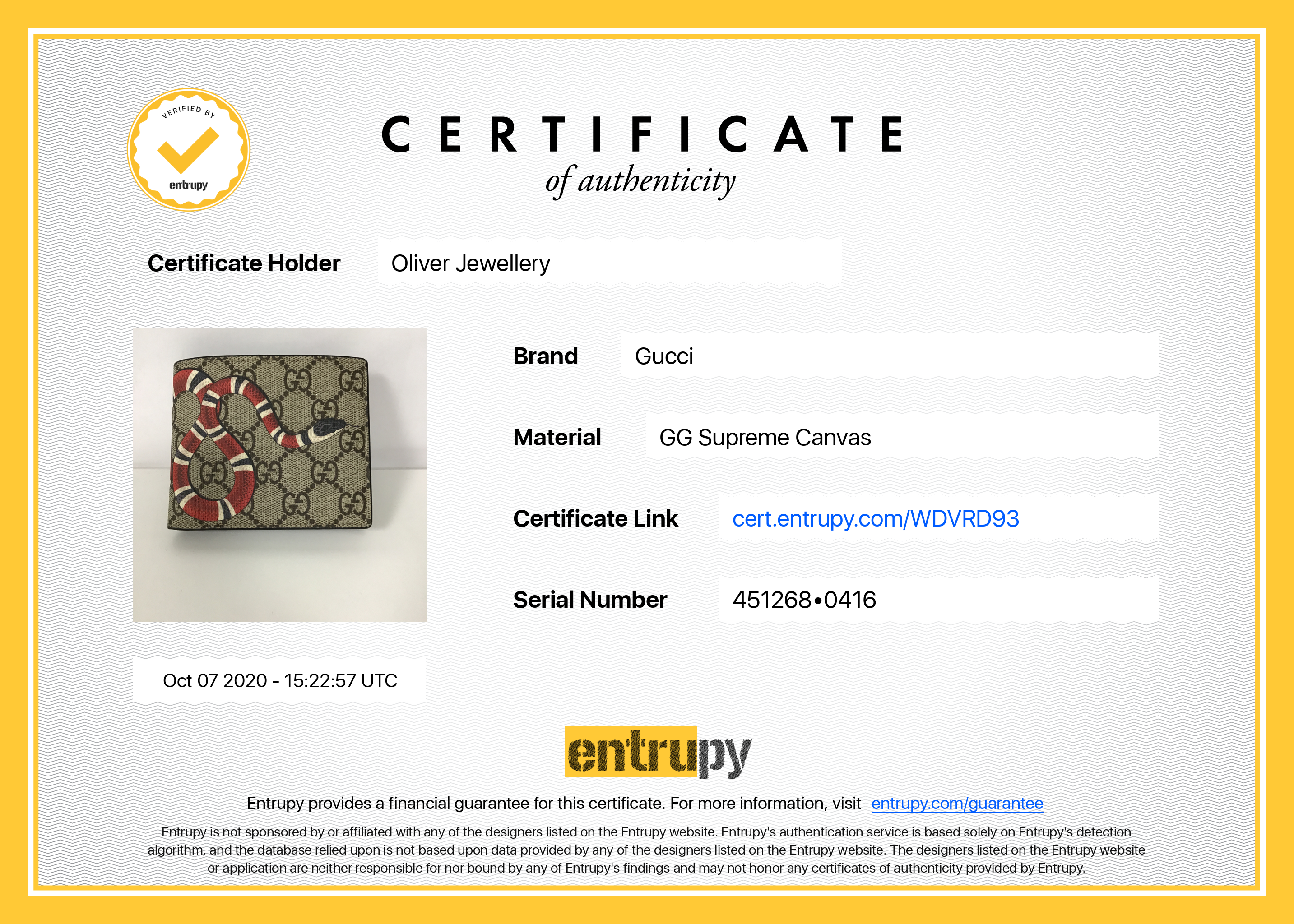 Gucci Kingsnake Print GG Supreme Bifold Wallet w/ Box