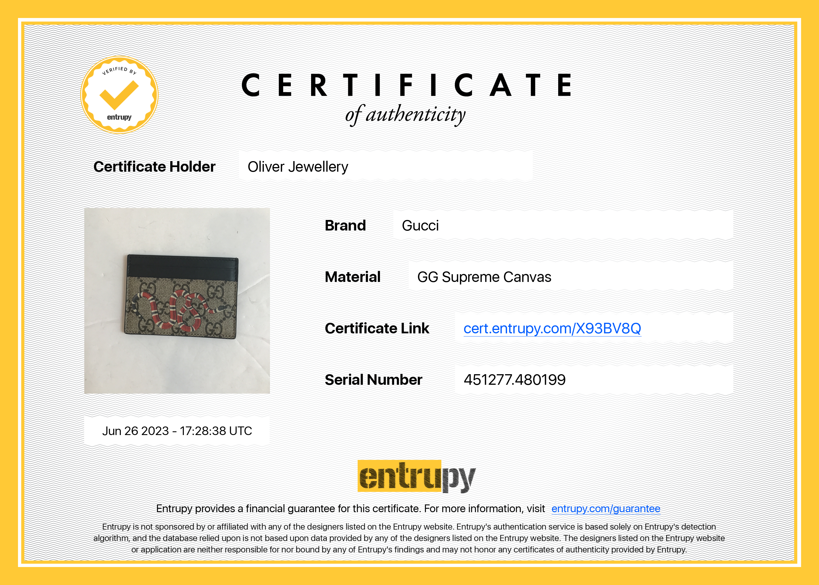 Gucci Kingsnake Print GG Supreme Card Holder