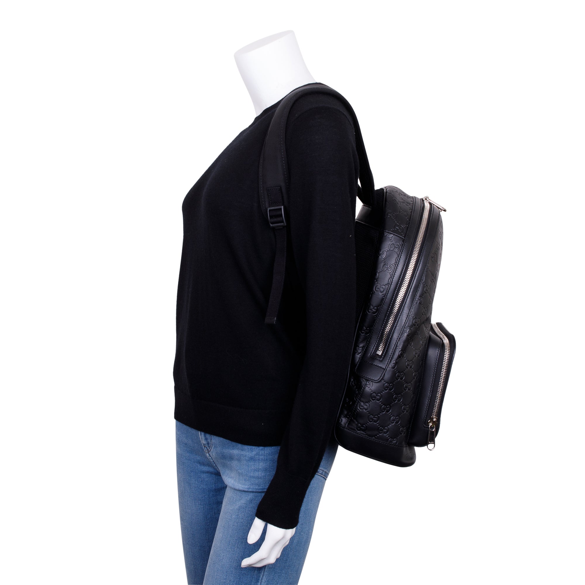 Gucci Large Black GG Signature Leather Backpack