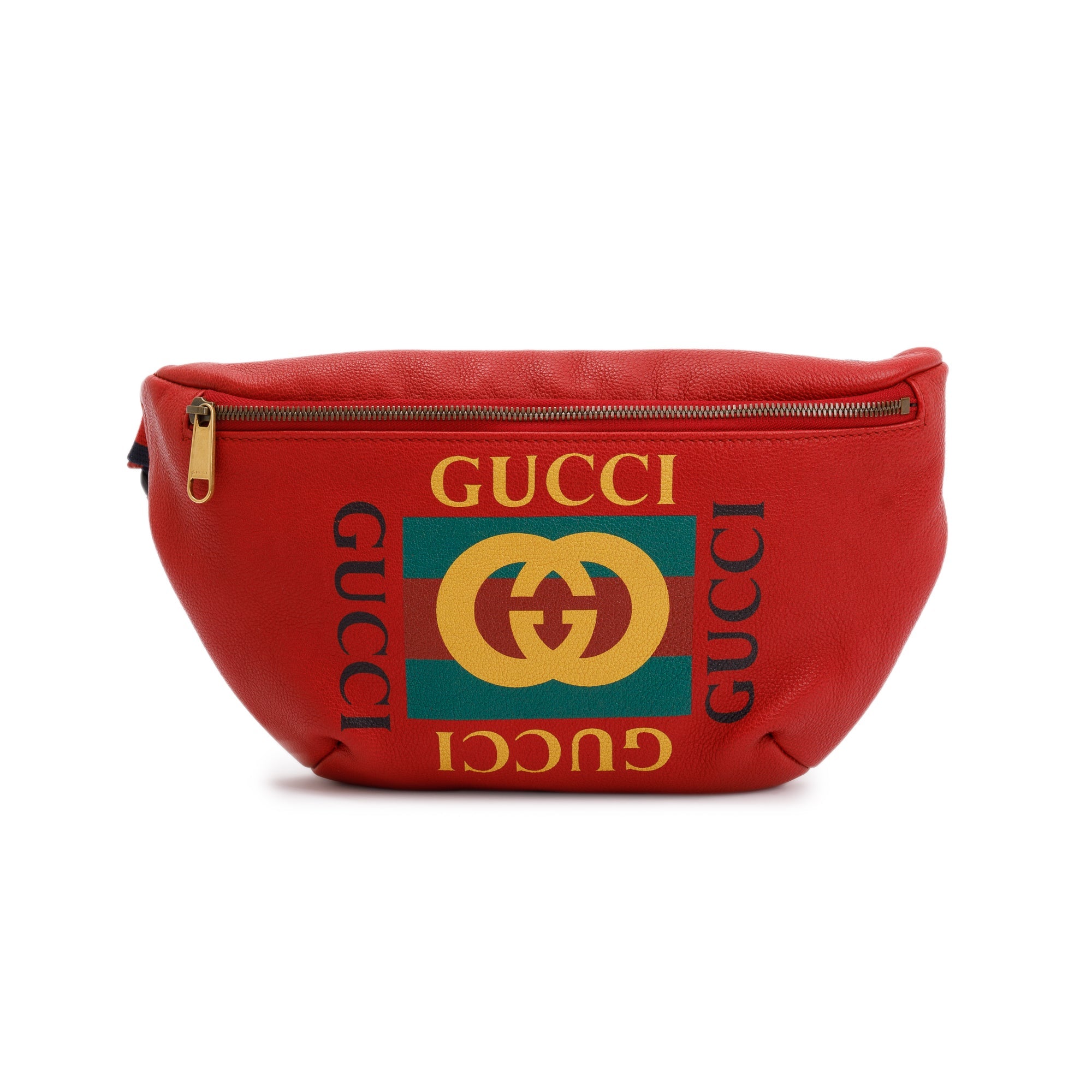 Gucci Large Red Calfskin Leather Logo Print Belt Bag