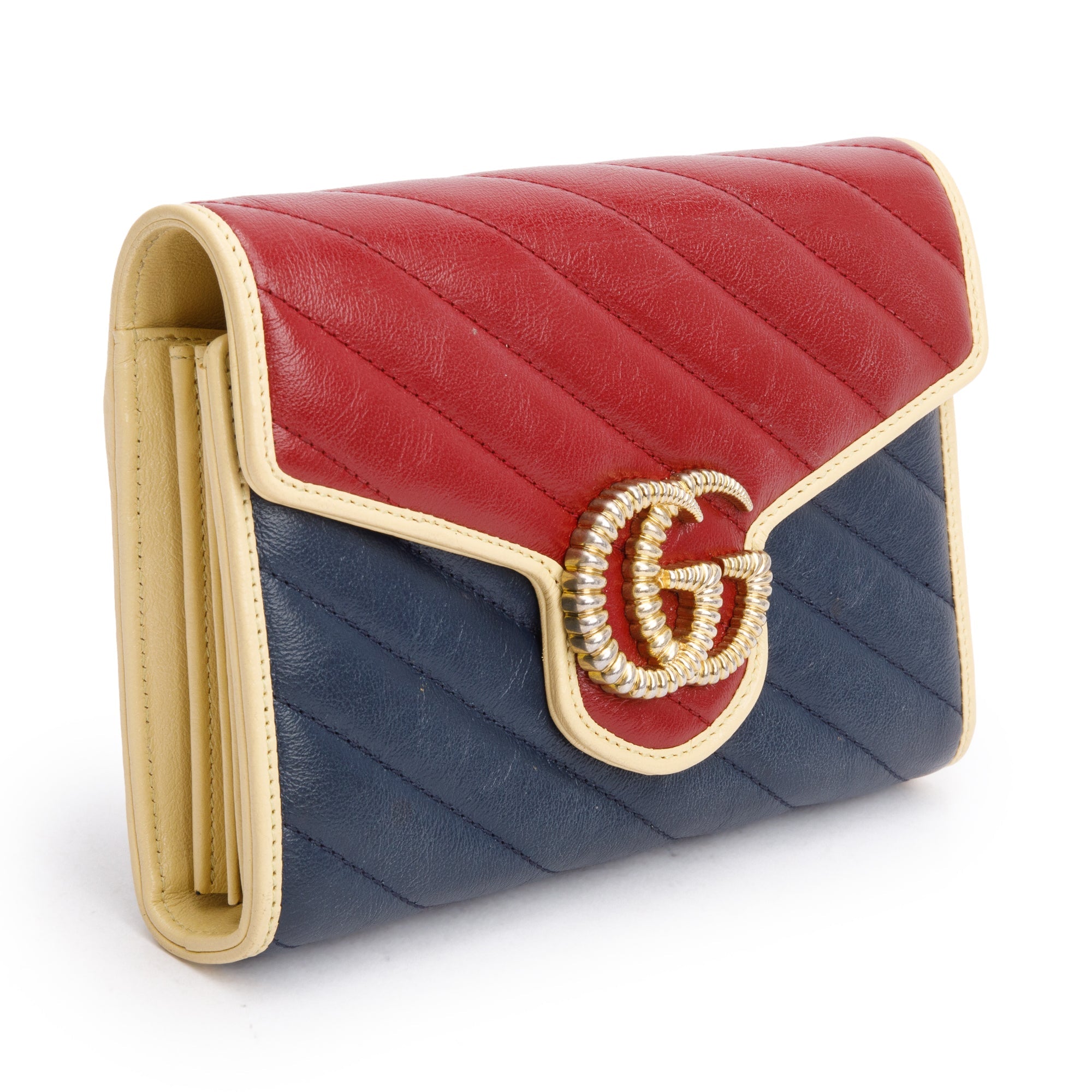 Gucci Leather GG Marmont Torchon Chain Wallet w/ Box