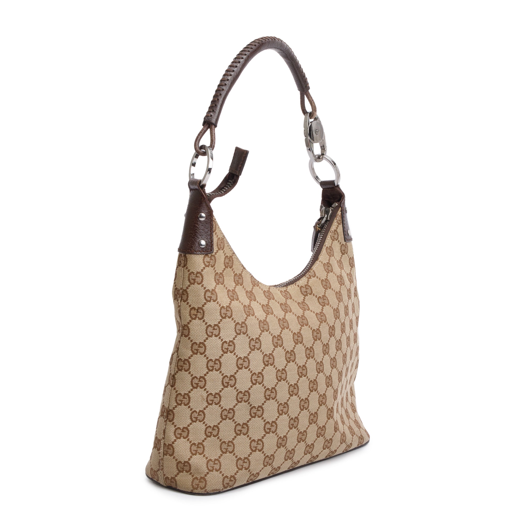 Gucci Leather Trim GG Canvas Hobo Bag