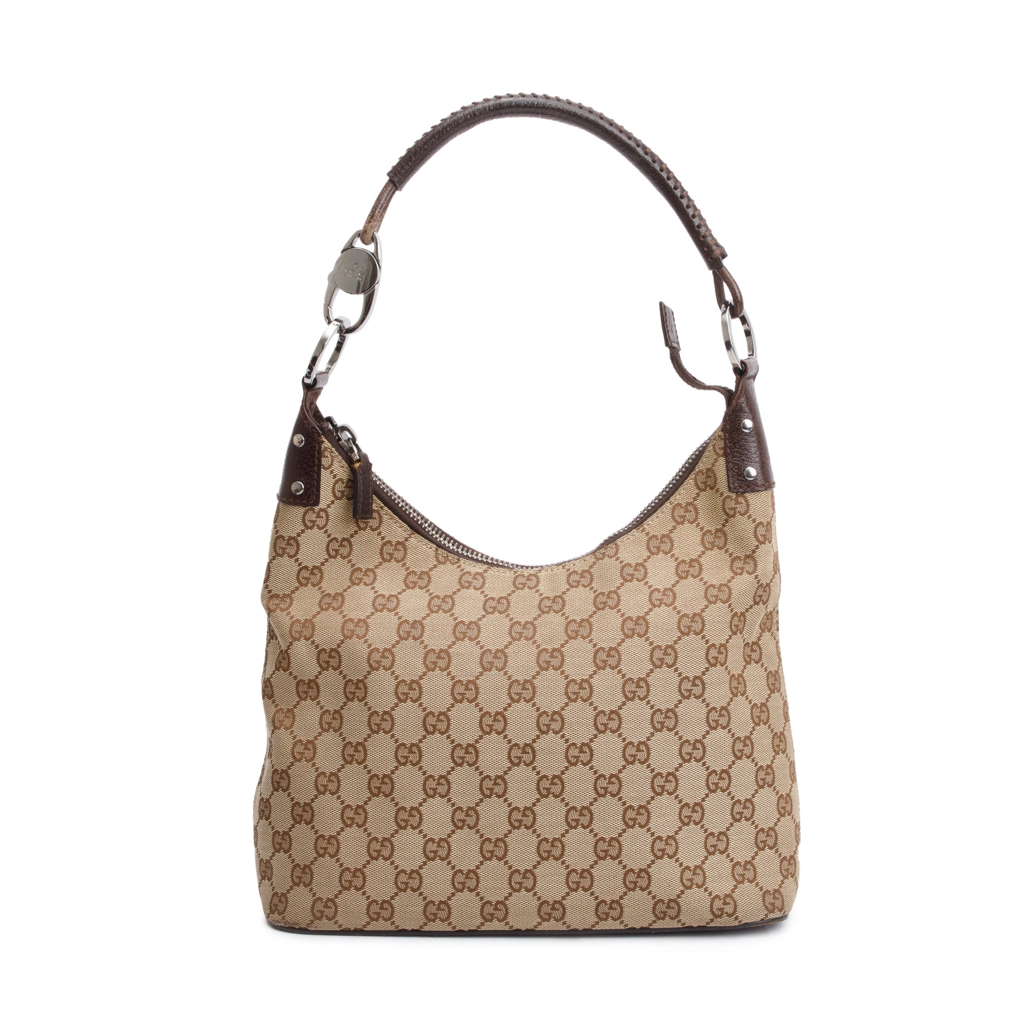 Gucci Leather Trim GG Canvas Hobo Bag