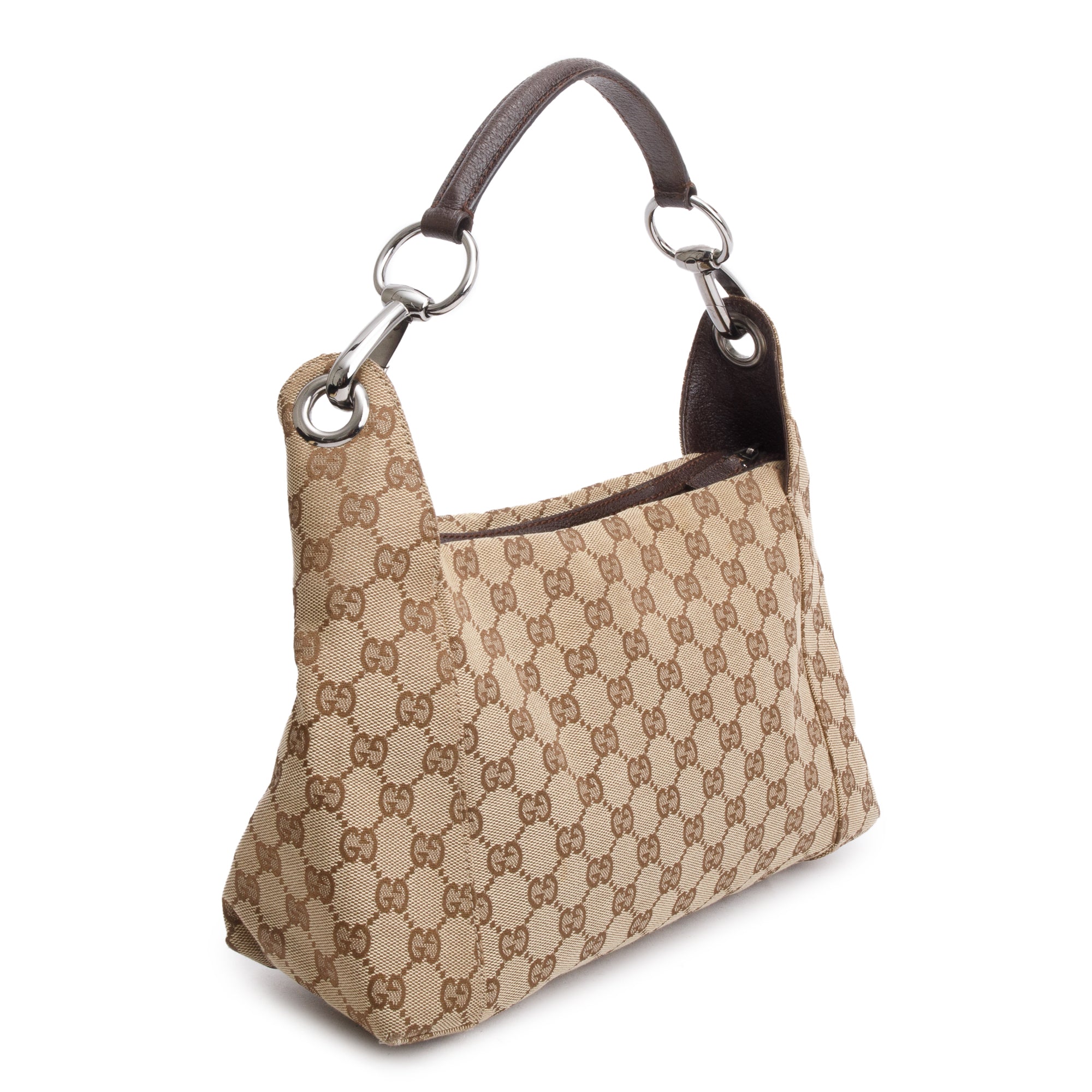 Gucci Leather Trim GG Canvas Pop Hobo Bag