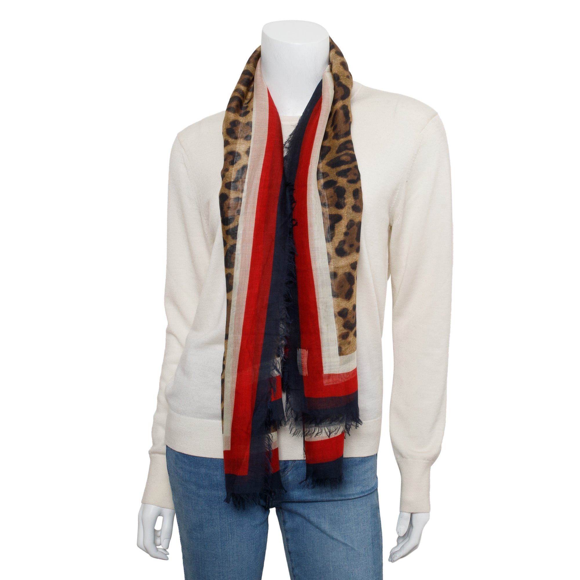 Gucci Leopard Printed Sylvie Web Accent Silk Scarf