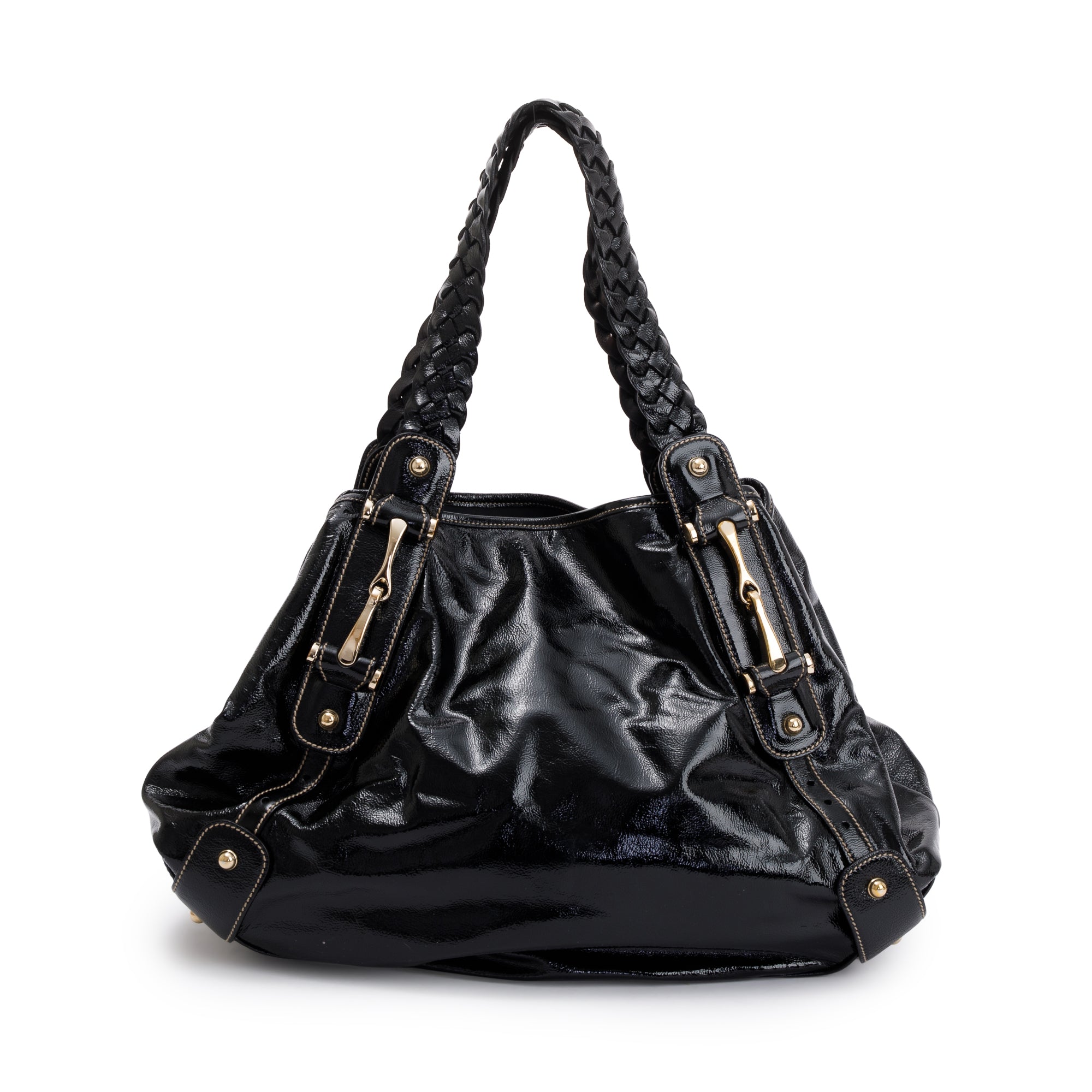 Gucci Medium Black Patent Leather Pelham Shoulder Bag