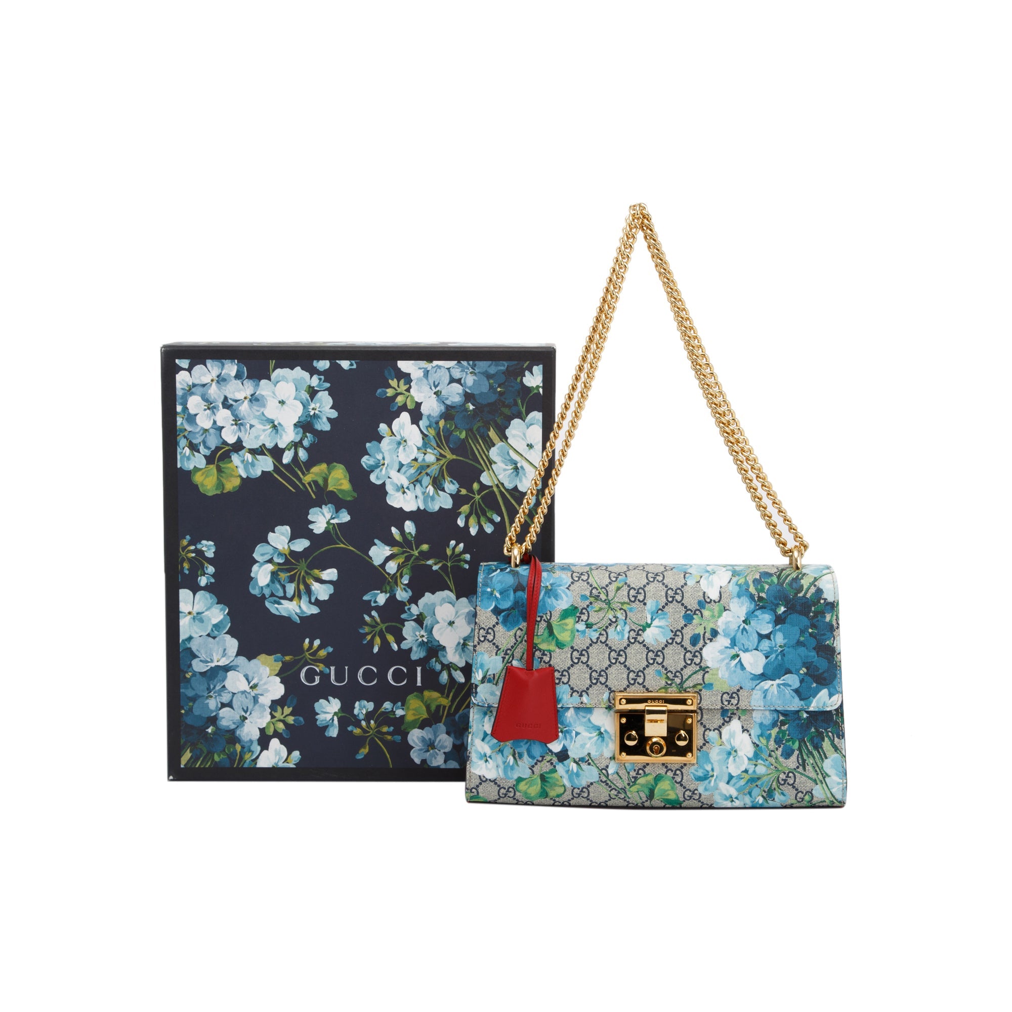 Gucci Medium GG Supreme Blooms Padlock Shoulder Bag w/ Box