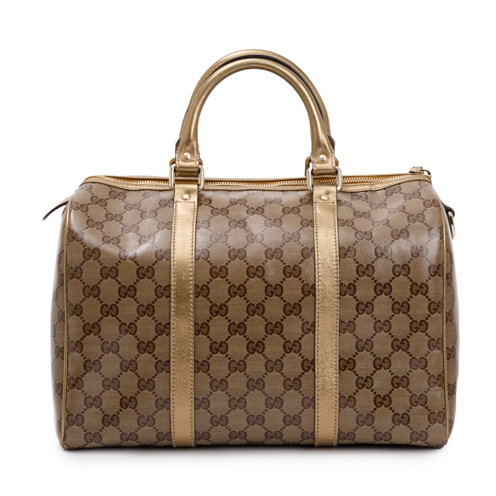 Gucci Metallic Gold GG Crystal Medium Joy Boston Bag