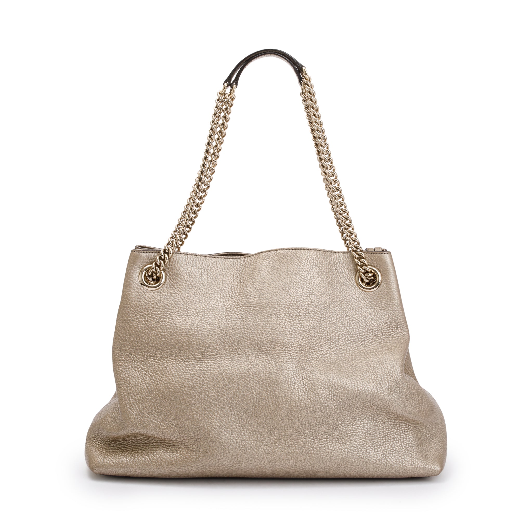 Gucci Metallic Gold Pebbled Calfksin Leather Medium Soho Chain Tote