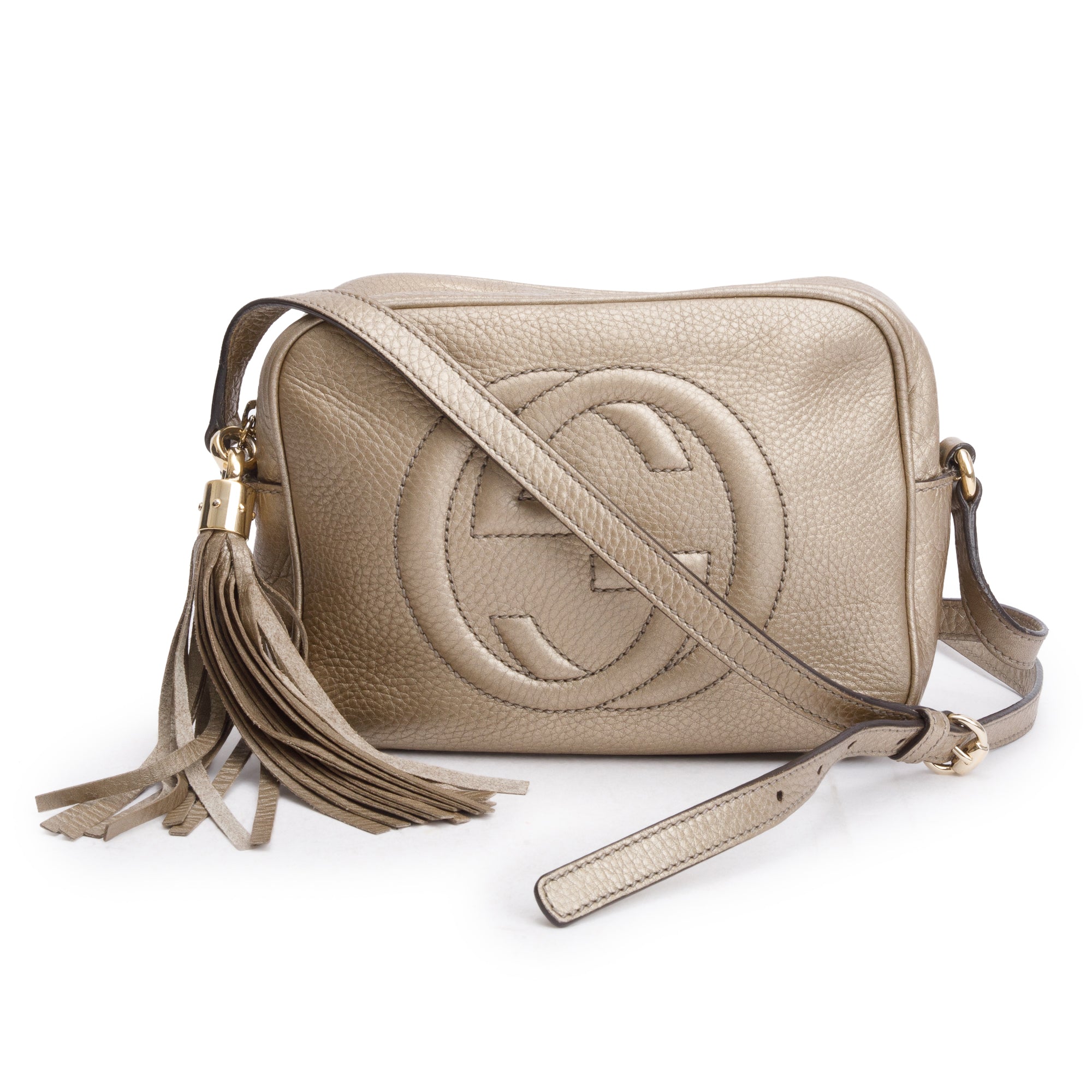 Gucci Metallic Gold Pebbled Calfskin Leather Small Soho Disco Bag