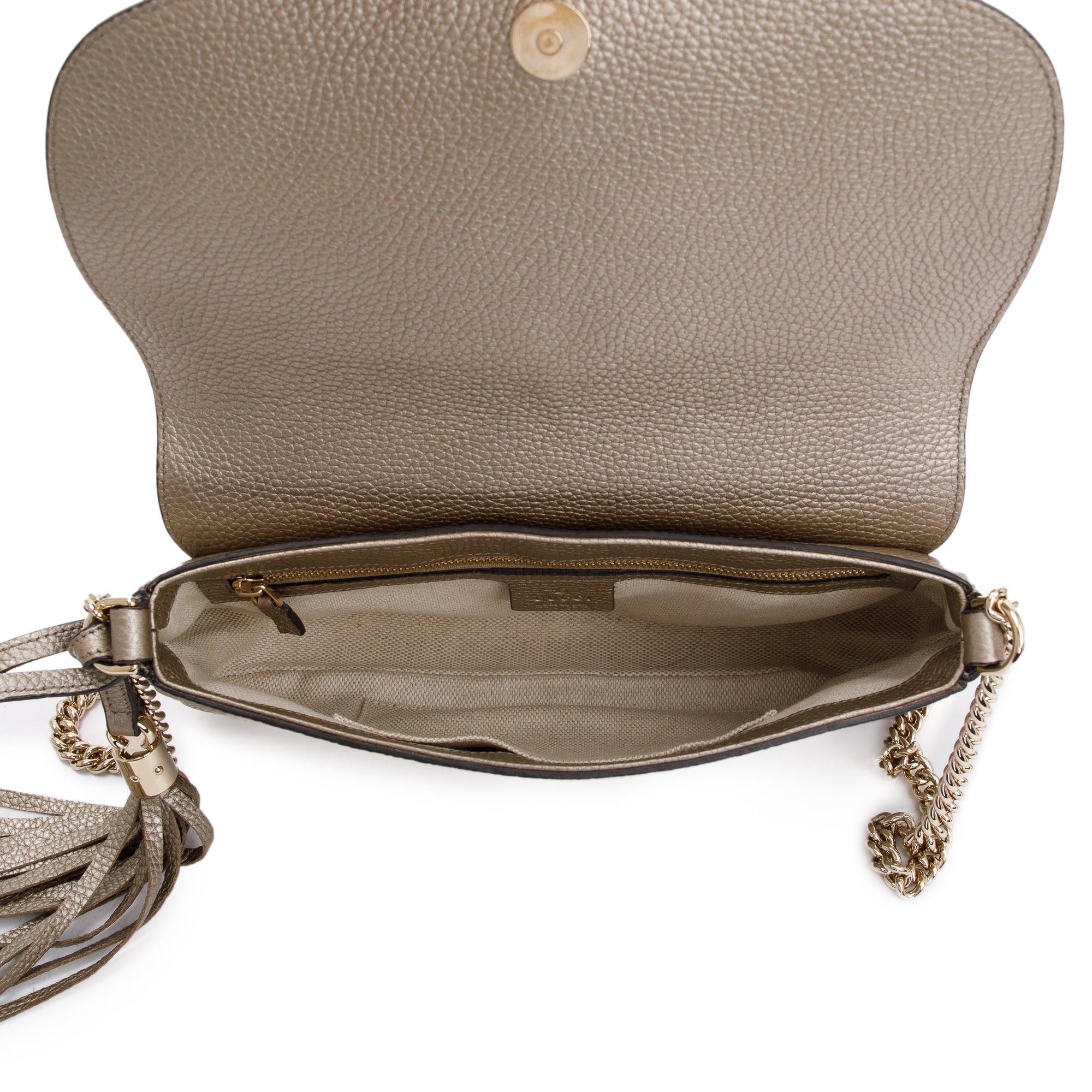 Gucci Metallic Grained Calfskin Leather Medium Soho Chain Crossbody Bag