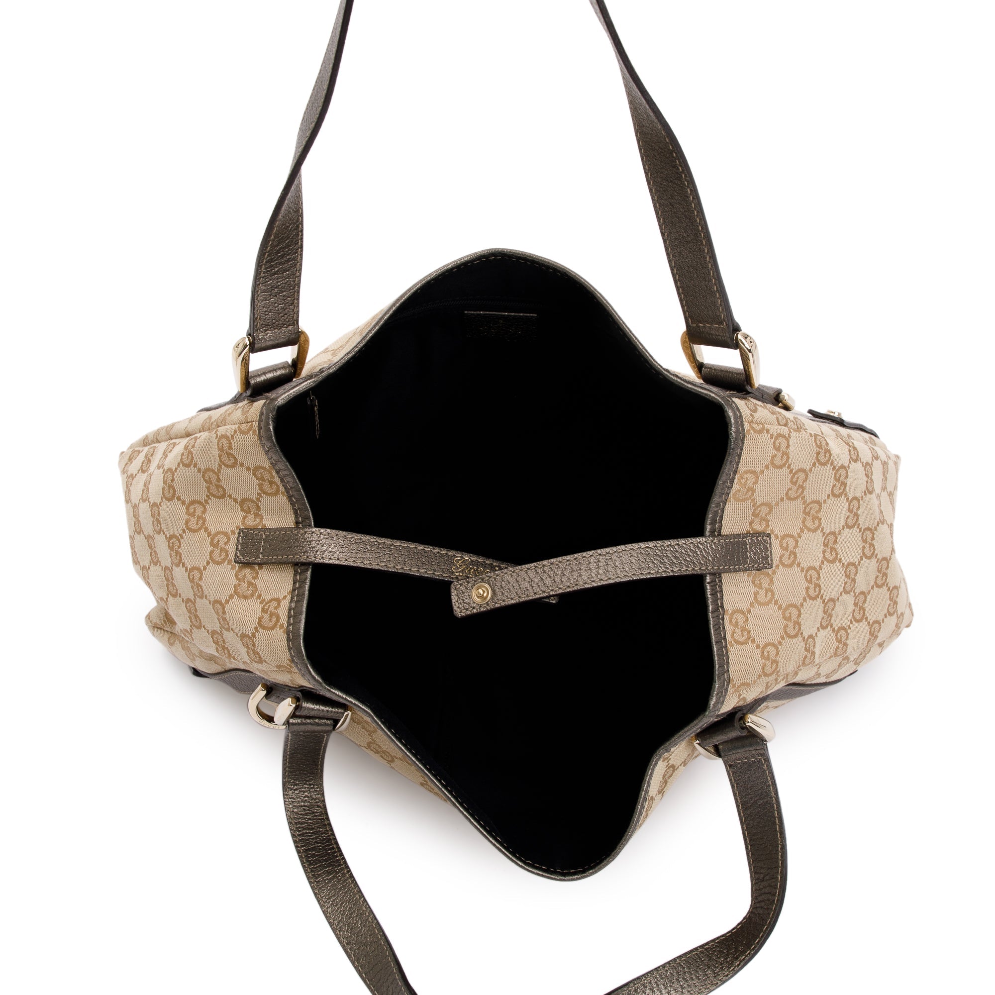 Gucci Metallic Leather Trim Medium GG Canvas Abbey Shoulder Bag