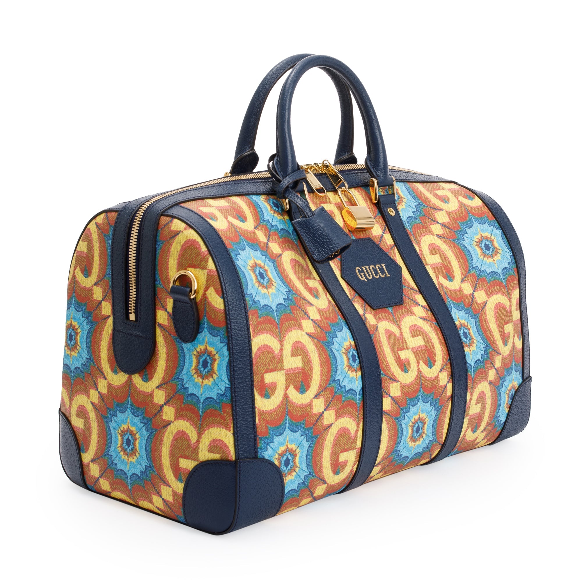 Gucci Mulricolour GG Supreme Kaleidoscope Calfskin Gucci 100 Carry-On Duffle Bag w/ Strap