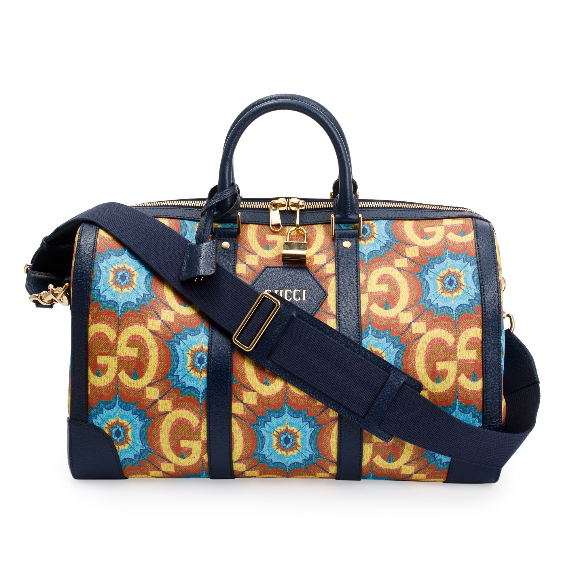 Gucci Mulricolour GG Supreme Kaleidoscope Calfskin Gucci 100 Carry-On Duffle Bag w/ Strap