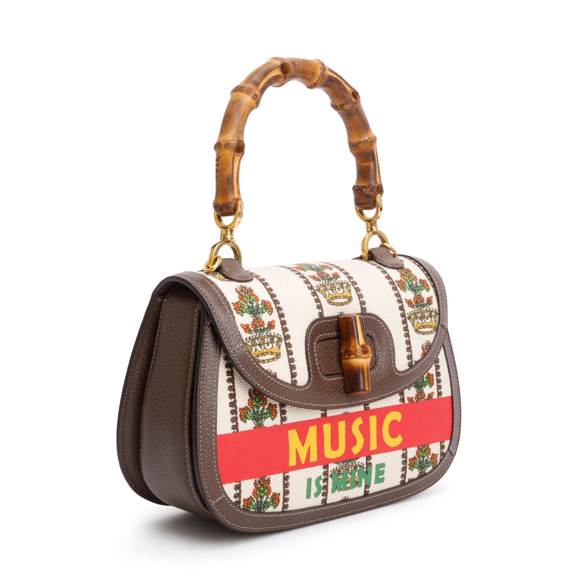 Gucci Multicolor 100 Music Canvas Bamboo 1947 Medium Top Handle Bag w/ Straps