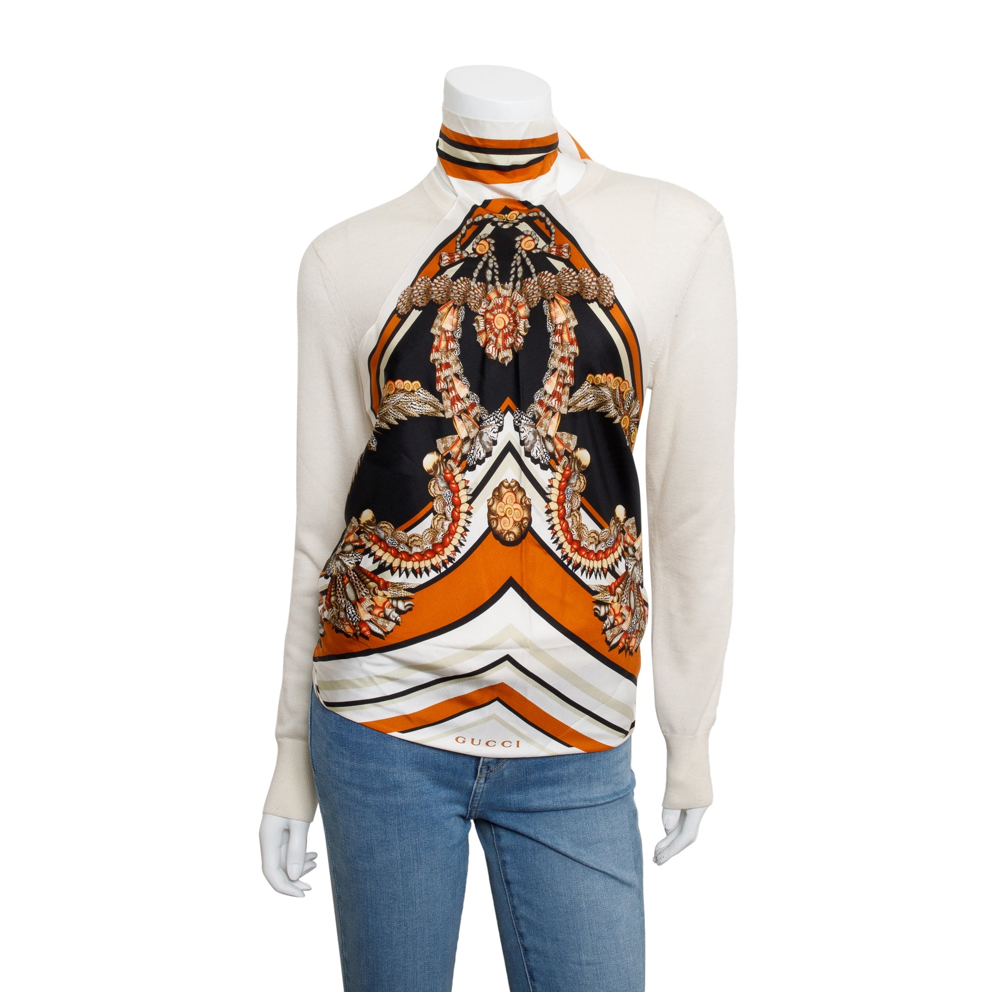 Gucci Multicolor Print Halter Silk Scarf Top