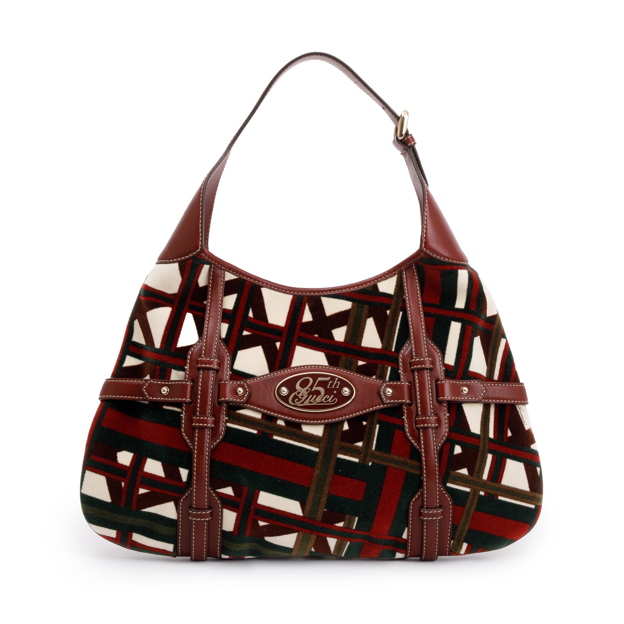 Gucci Multicolour Velvet Burgundy Leather 85th Anniversary Horsebit Hobo