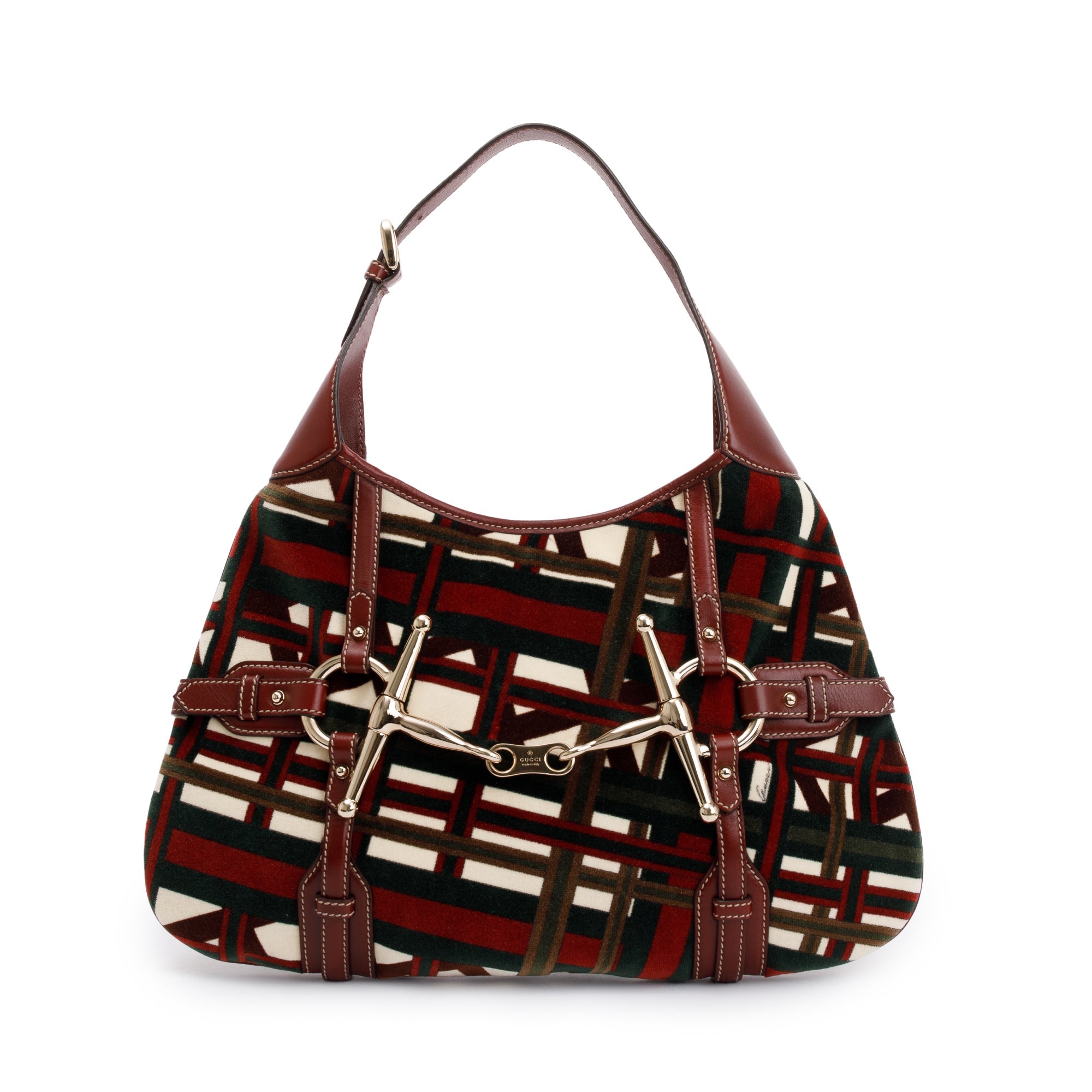 Gucci Multicolour Velvet Burgundy Leather 85th Anniversary Horsebit Hobo