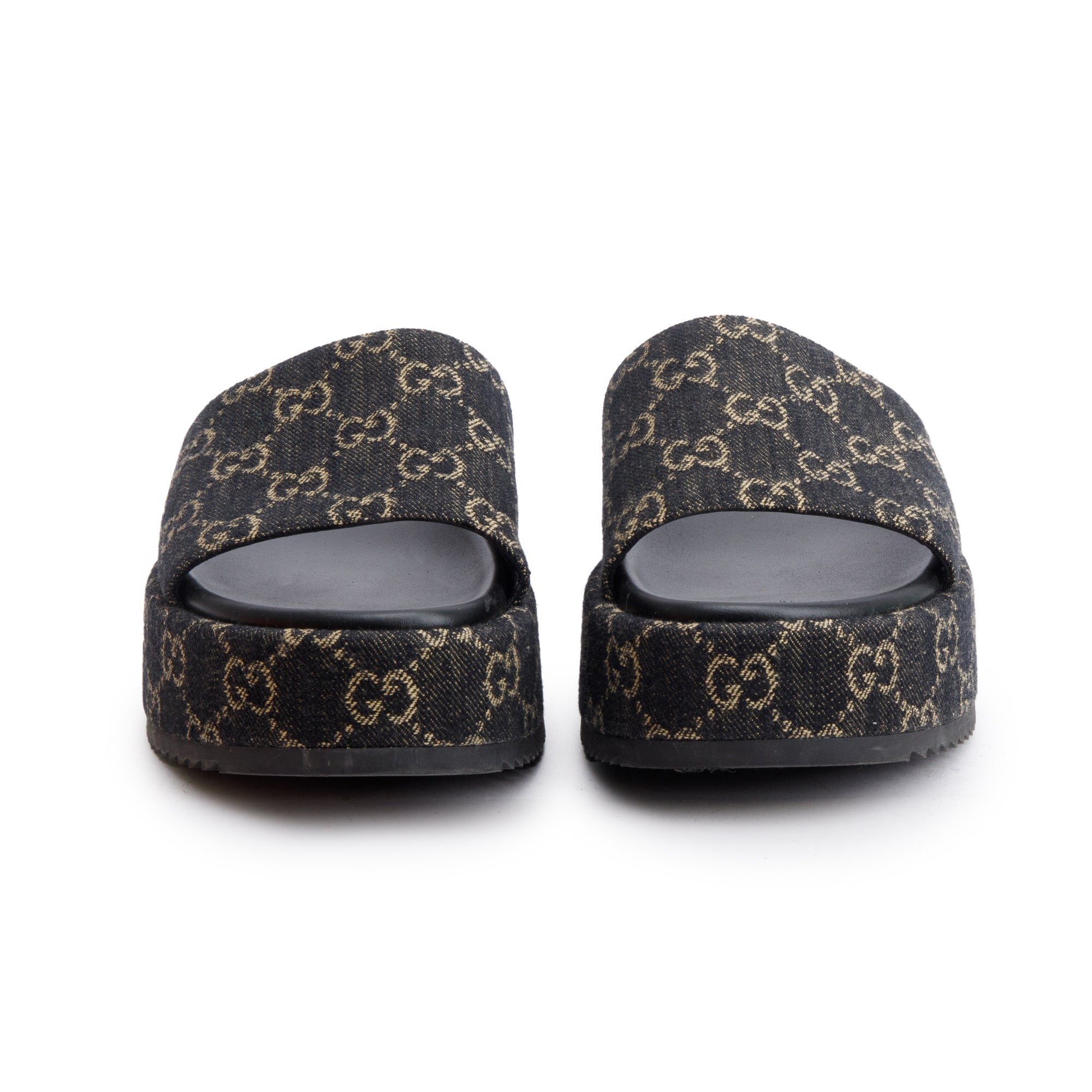 Gucci Navy GG Denim Patform Slide Sandal, Size 39.5 w/ Box