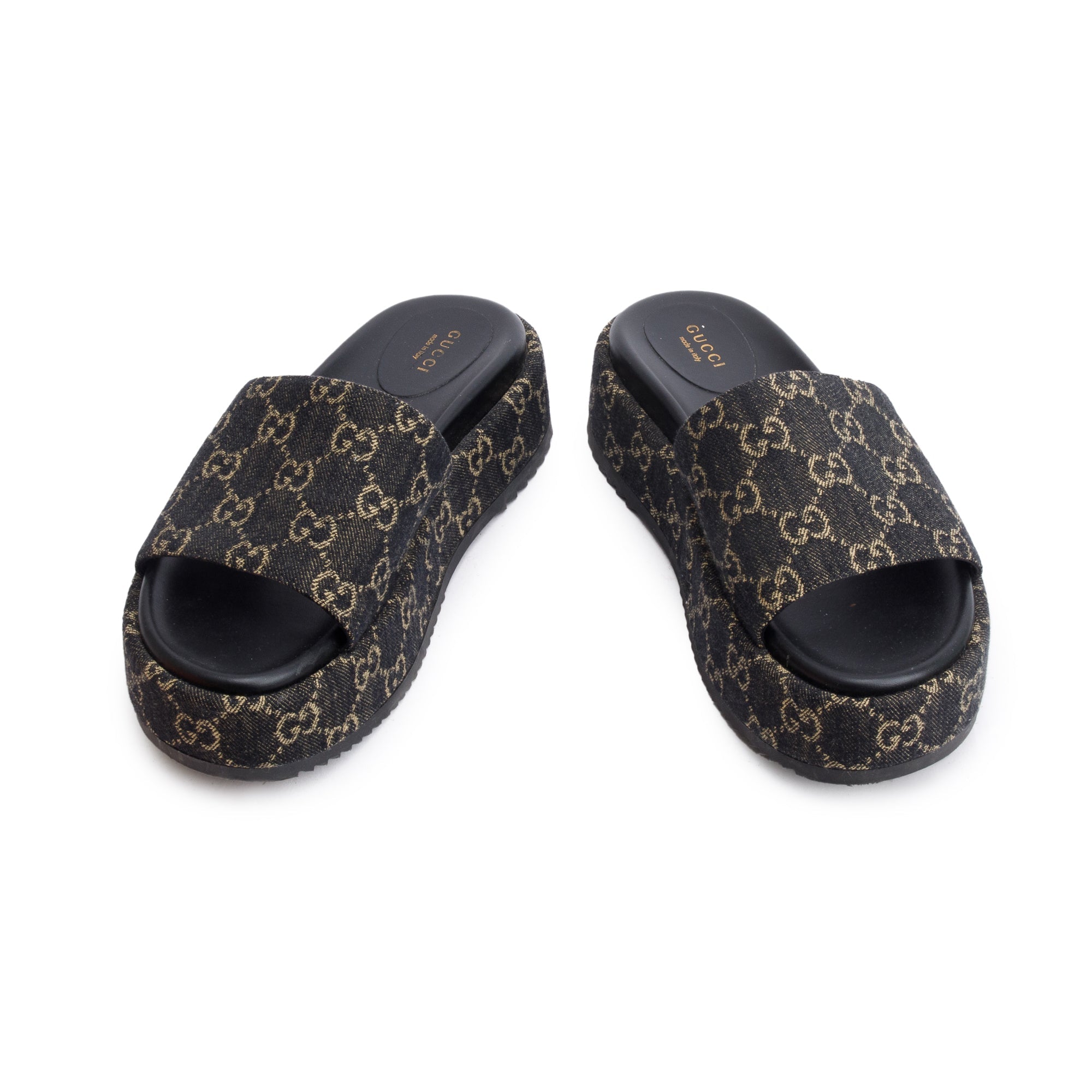 Gucci Navy GG Denim Patform Slide Sandal, Size 39.5 w/ Box